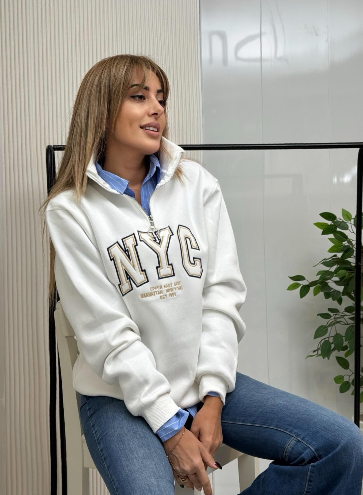 MODAYBUTİKBeyaz Lüks Baskılı Dik Yaka Sweatshirt
