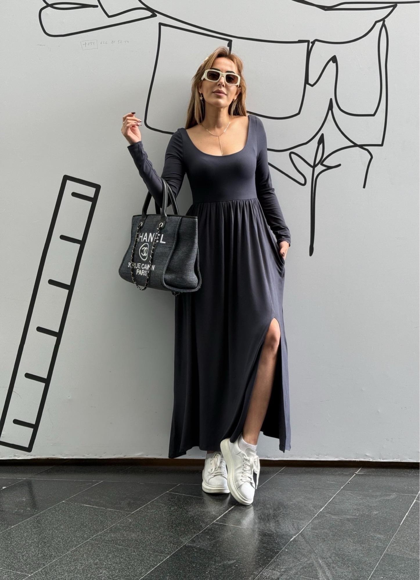 MODAYBUTİKBlack Aura Yırtmaçlı Maxi Elbise
