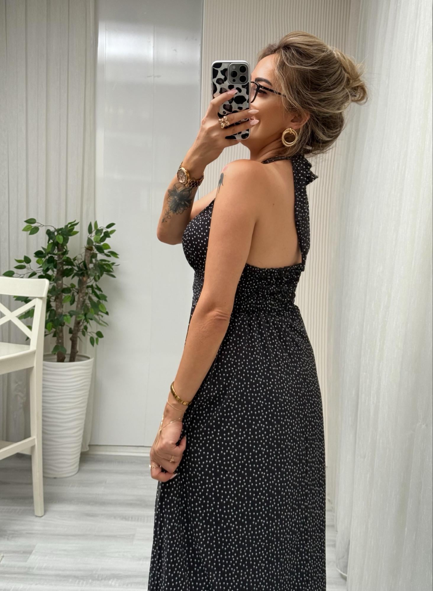 MODAYBUTİKBoyundan Bağlamalı Puantiyeli Siyah Romantik Tül Elbise