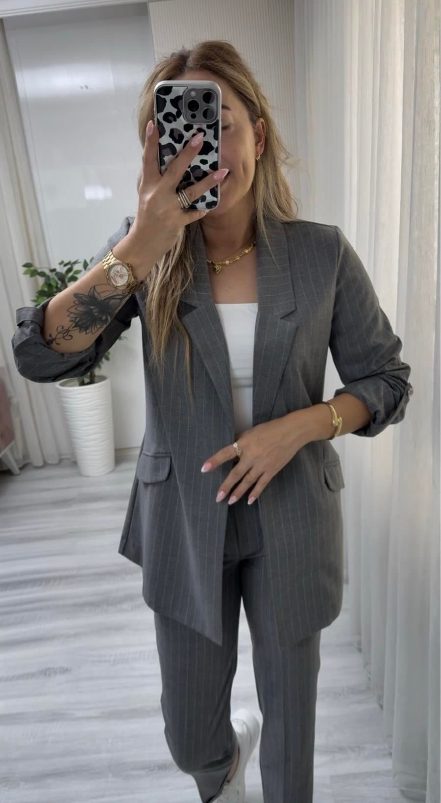 MODAYBUTİKBusiness Line Gri Çizgili Takım