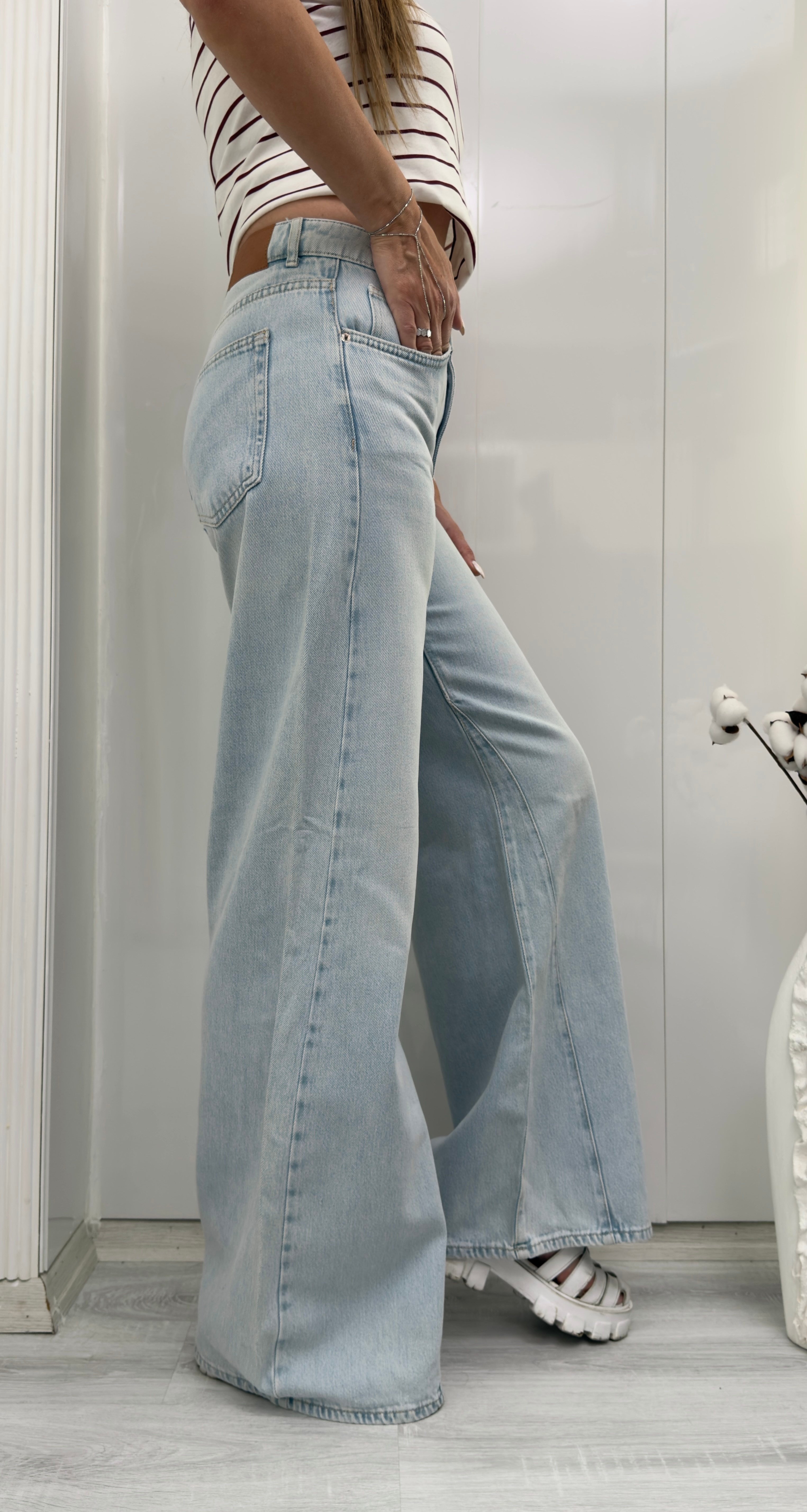 MODAYBUTİKBuz Mavisi Wide Leg Denim Jean
