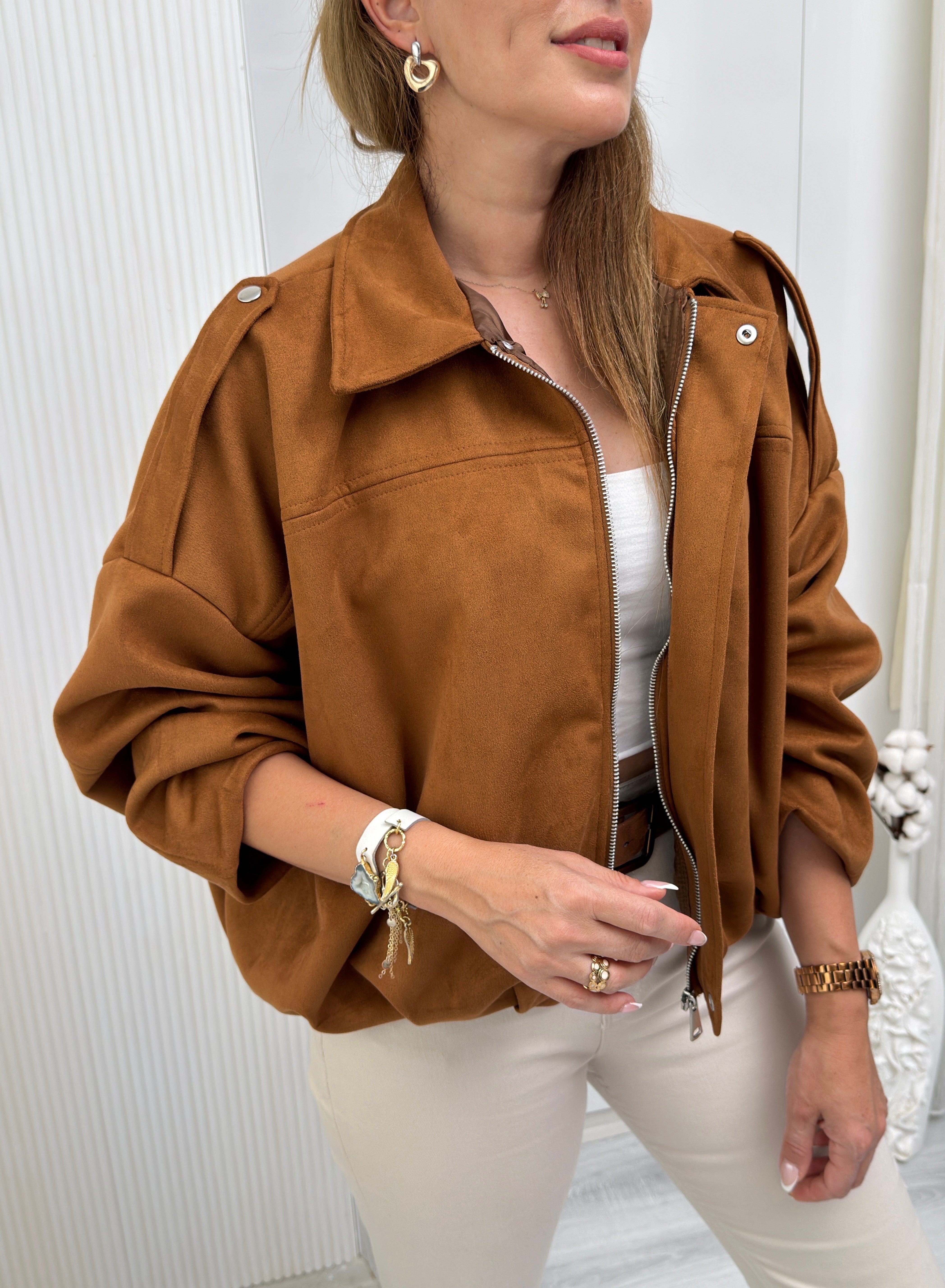 MODAYBUTİKCeline Taba Oversize Bomber Ceket 