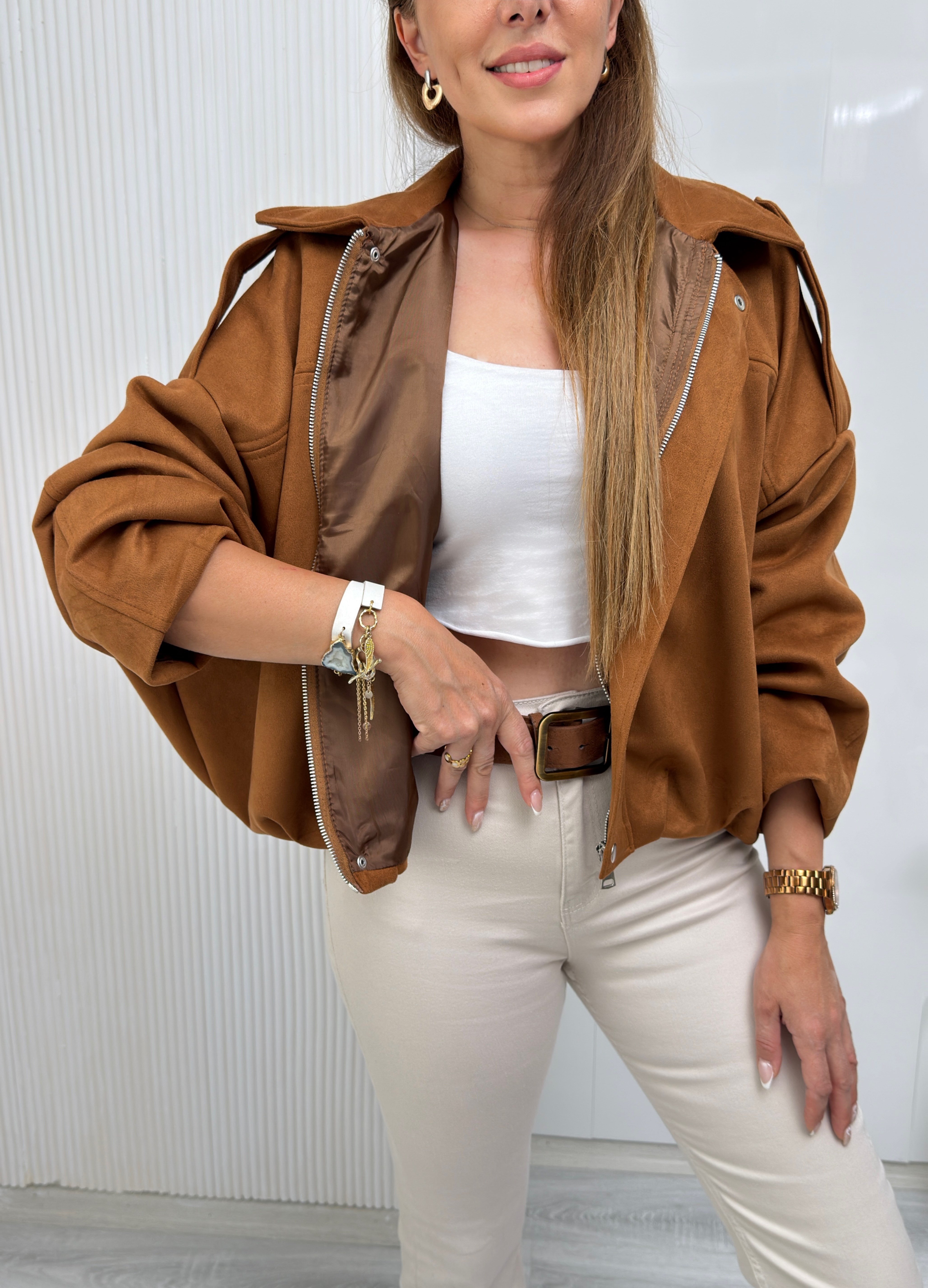 MODAYBUTİKCeline Taba Oversize Bomber Ceket 