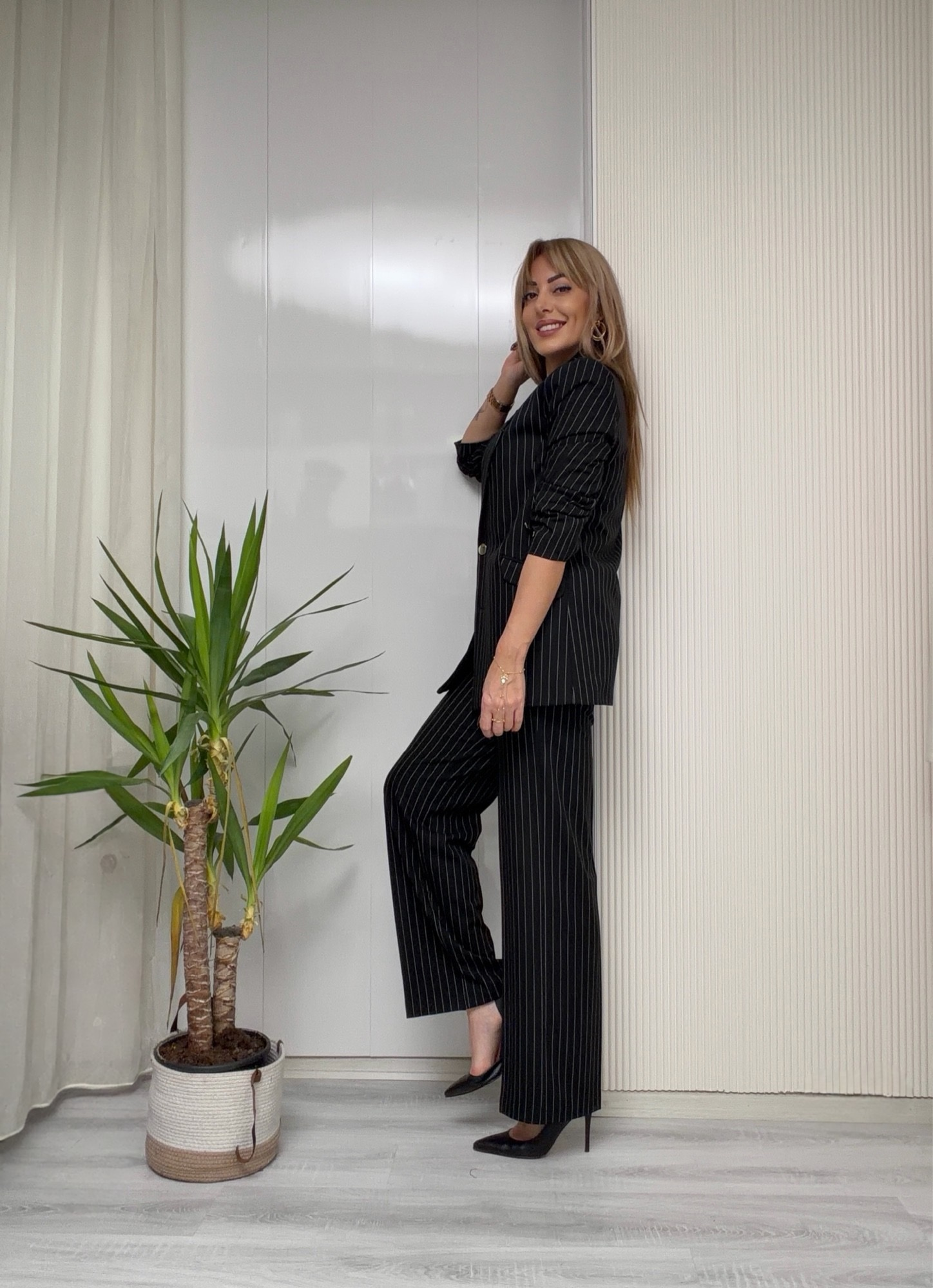 MODAYBUTİKCity Queen Çizgili Siyah Takım