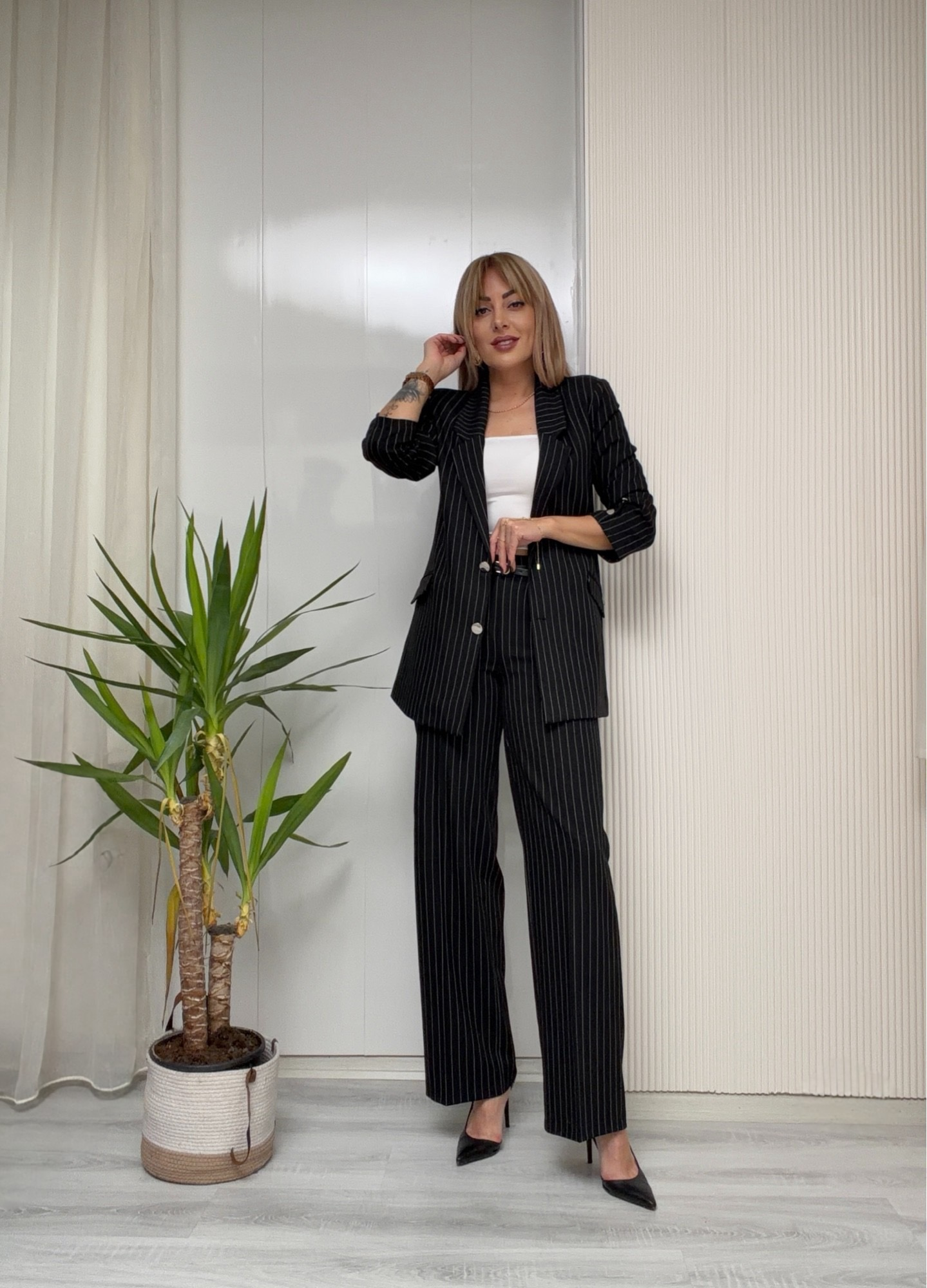 MODAYBUTİKCity Queen Çizgili Siyah Takım