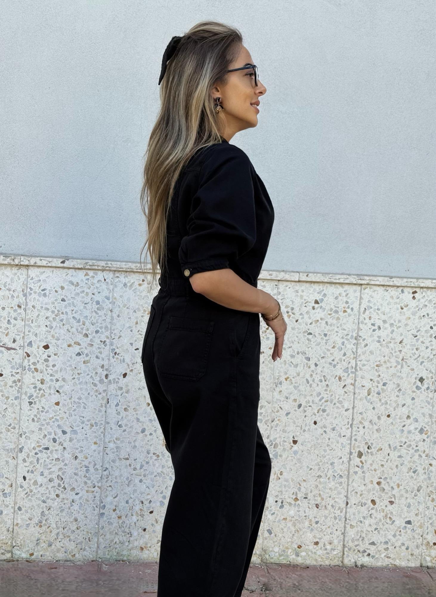 MODAYBUTİKDik Yaka Siyah Denim Tulum