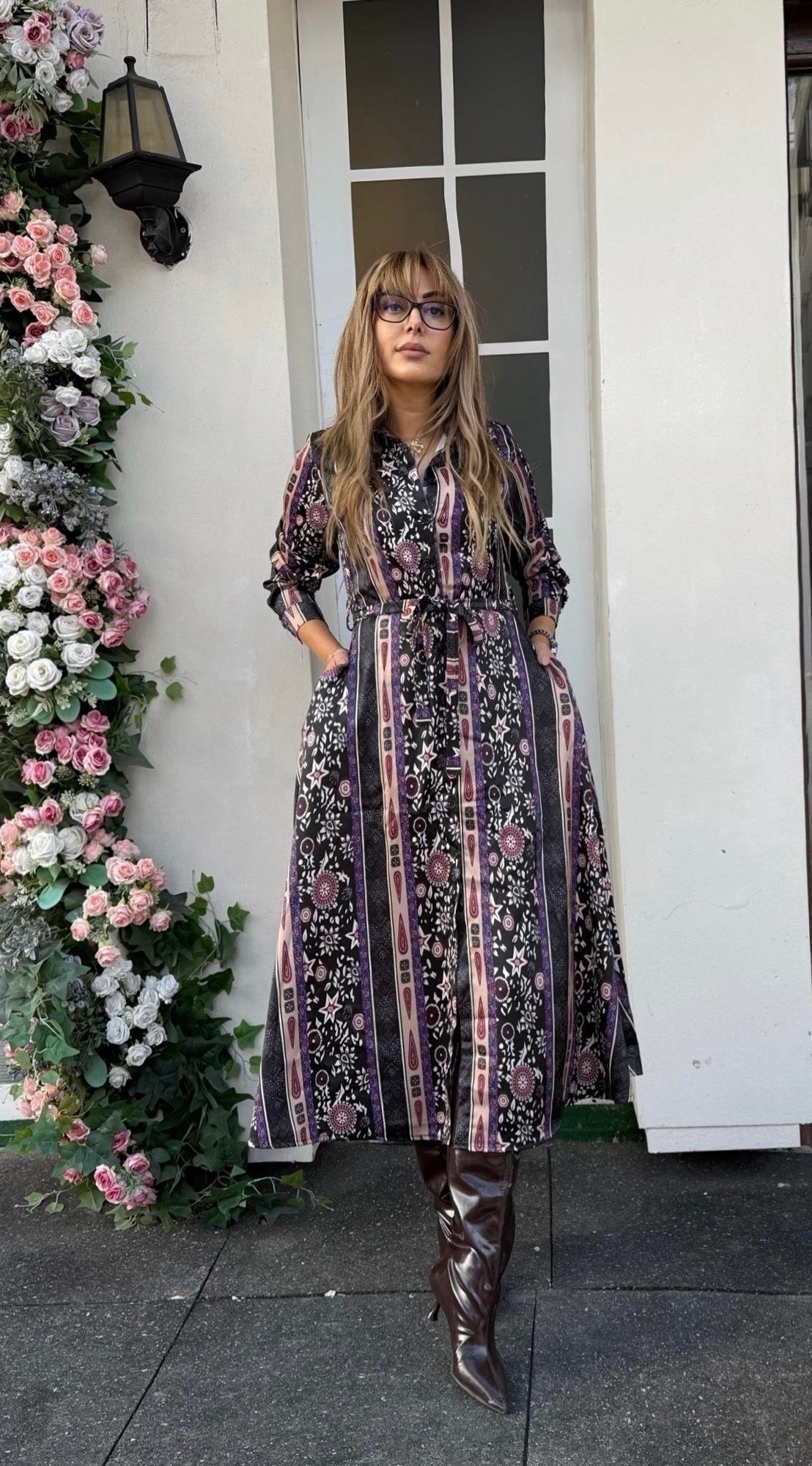 MODAYBUTİKGarden Aura Etnik Desen Maxi Elbise