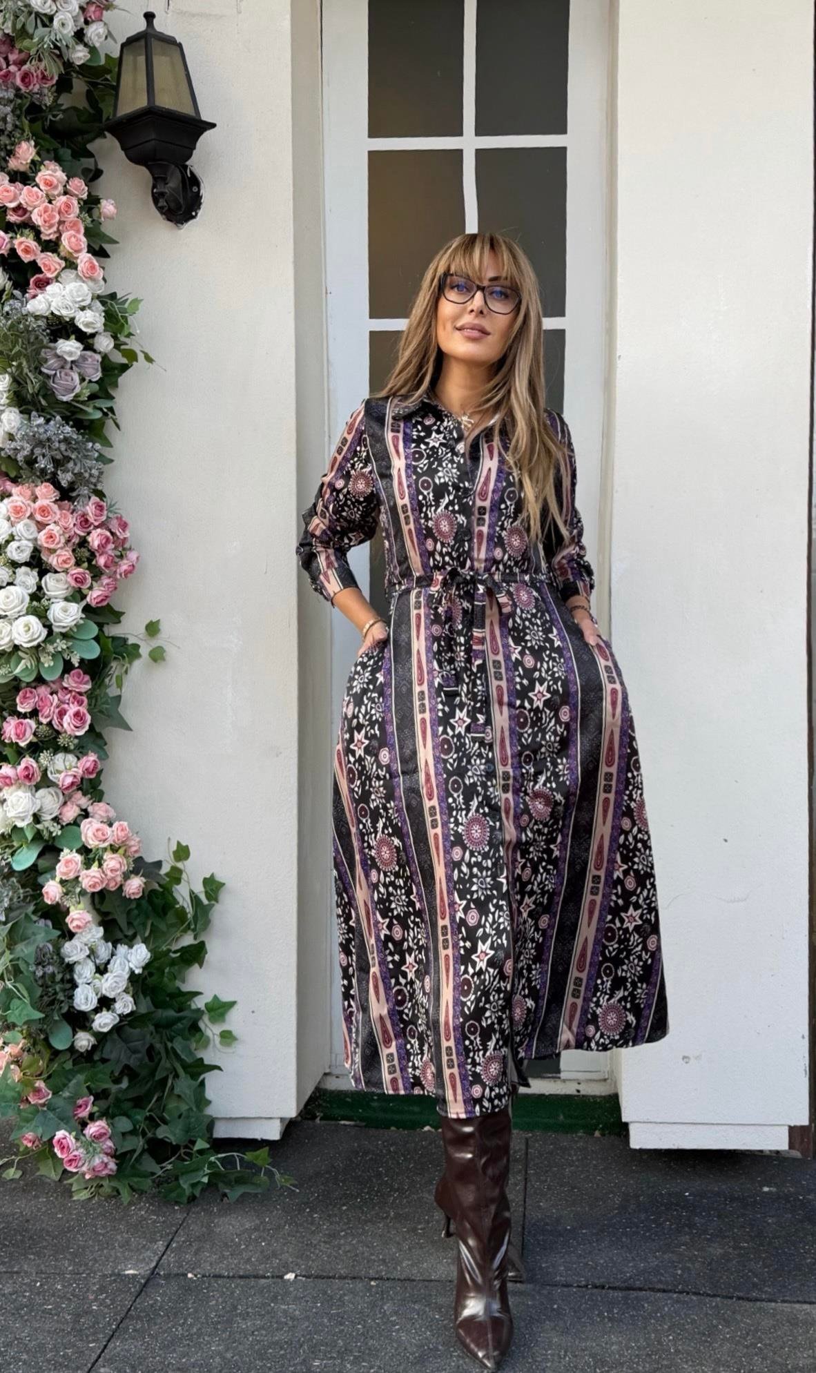 MODAYBUTİKGarden Aura Etnik Desen Maxi Elbise