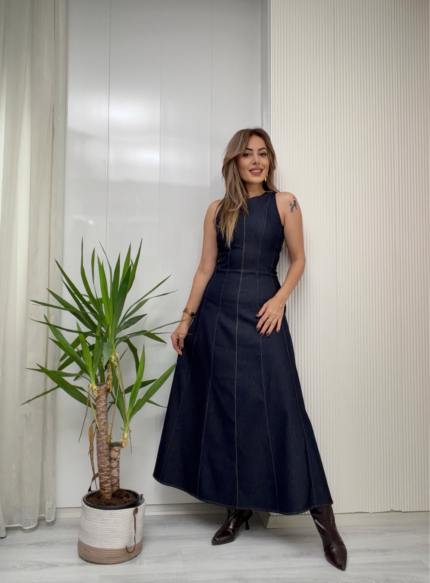 MODAYBUTİKHalter Yaka Denim Laci Kiloş Elbise