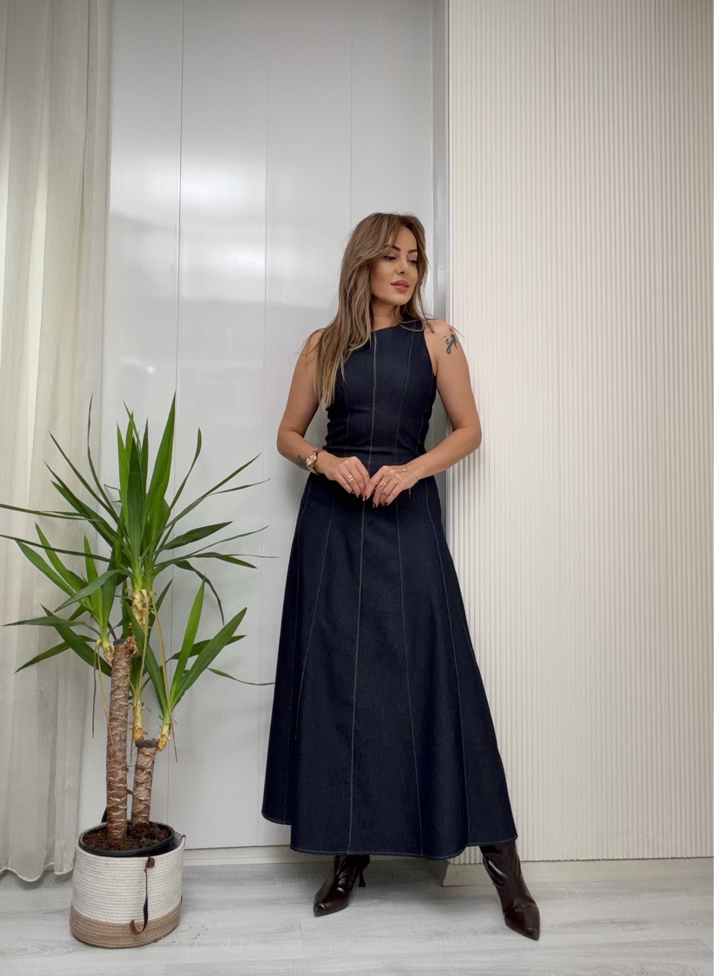 MODAYBUTİKHalter Yaka Denim Laci Kiloş Elbise