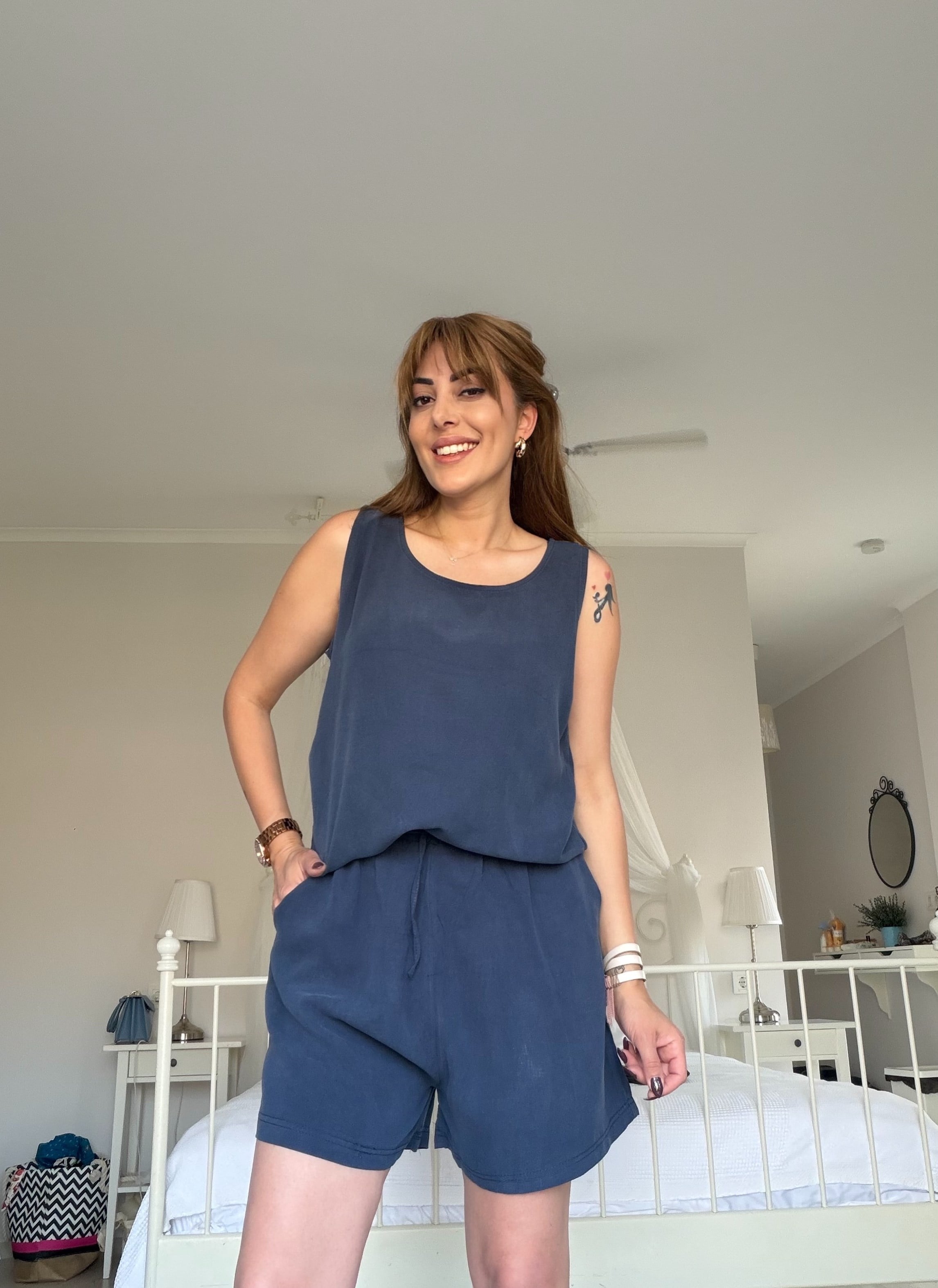MODAYBUTİKİndigo Modal Şortlu Takım