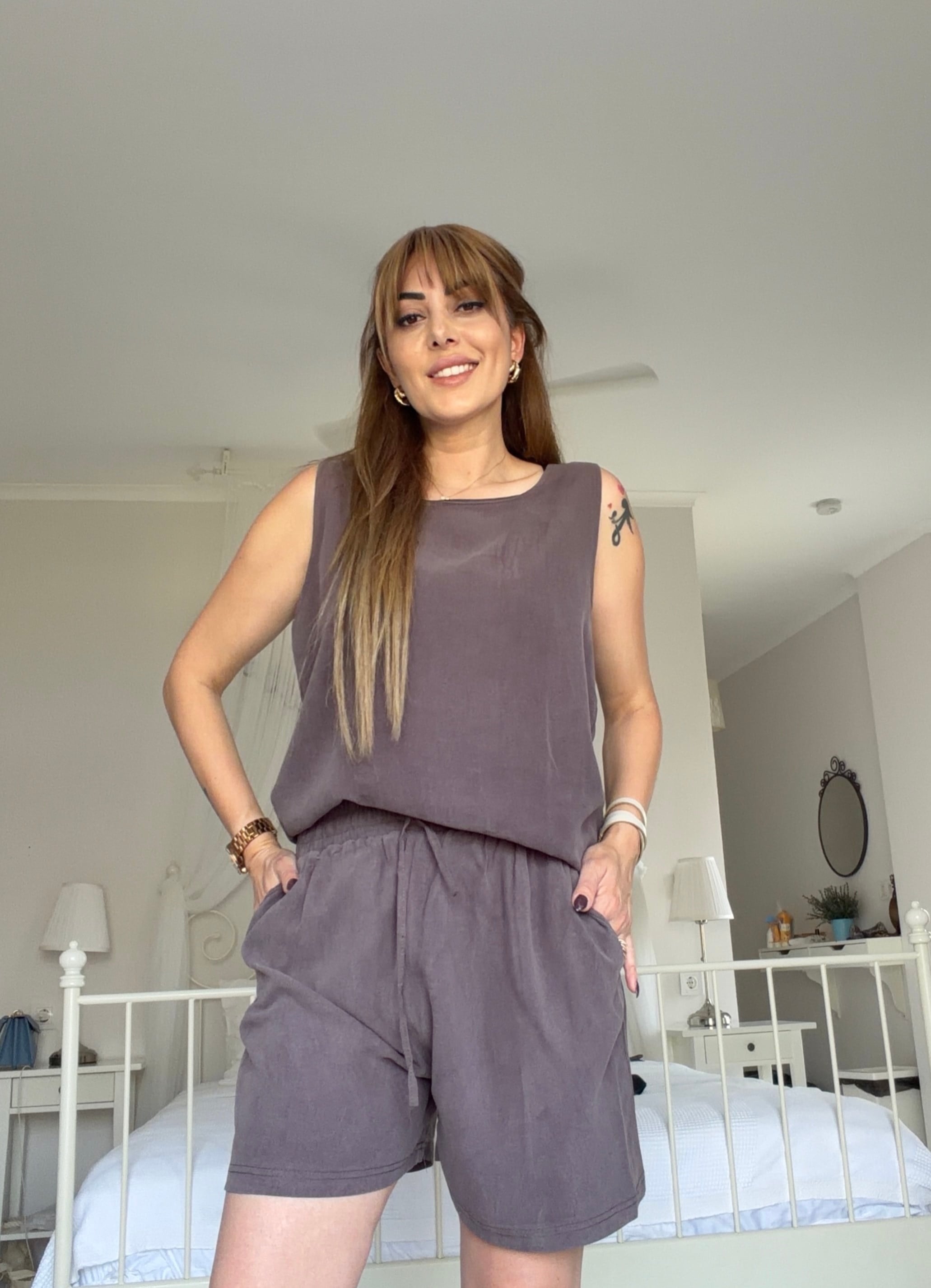 MODAYBUTİKKahve Modal Şortlu Takım