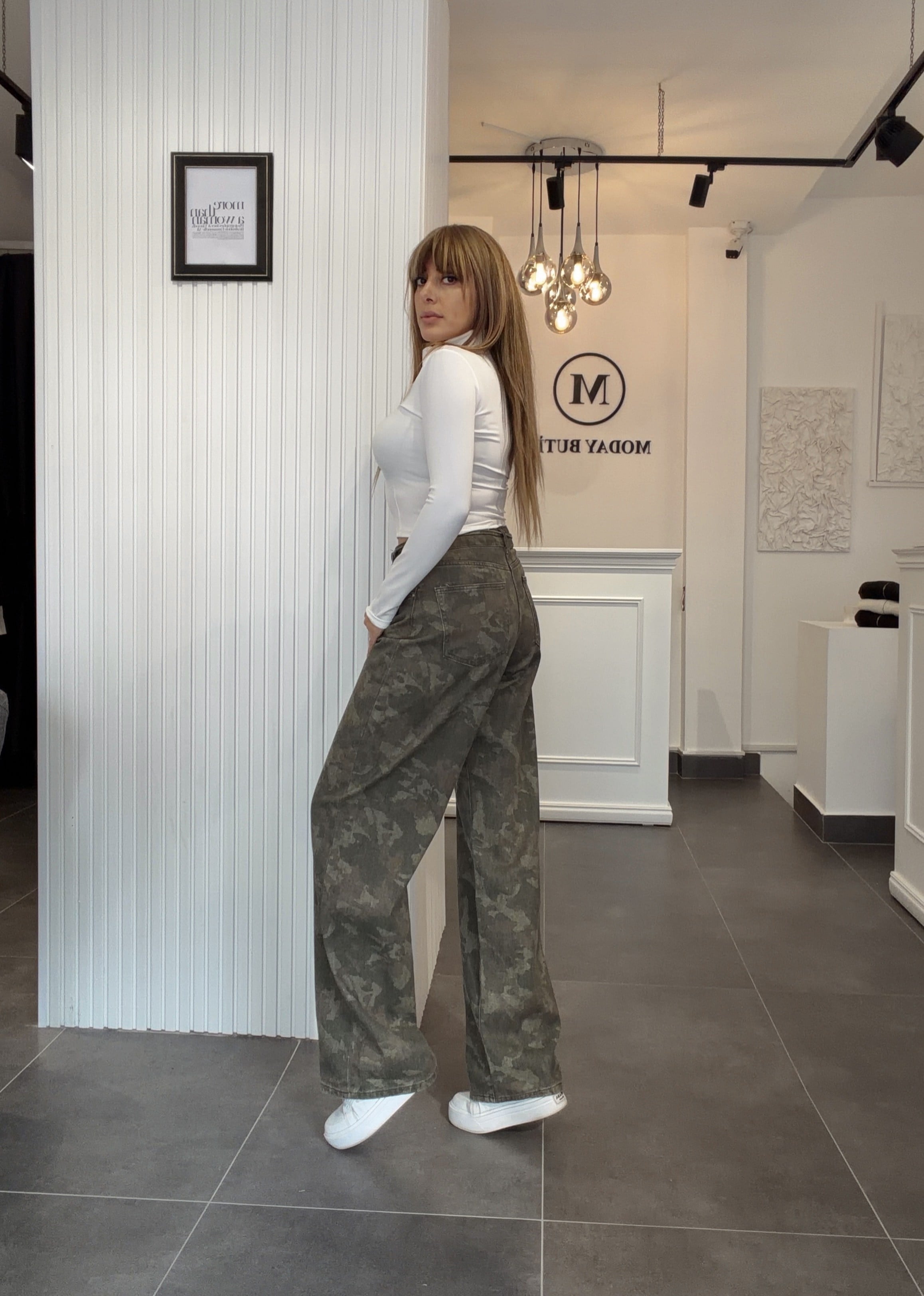 MODAYBUTİKKamuflaj Denim Bağcıklı Pantolon