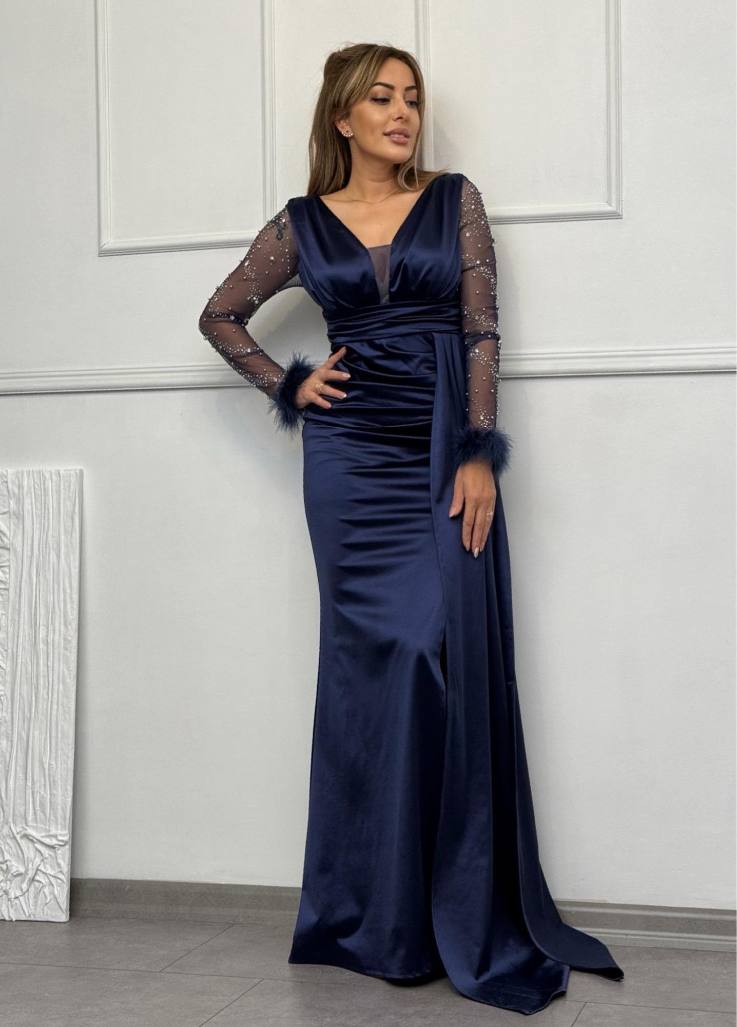 MODAYBUTİKMidnight Pearl Laci Boncuk İşlemeli Abiye 
