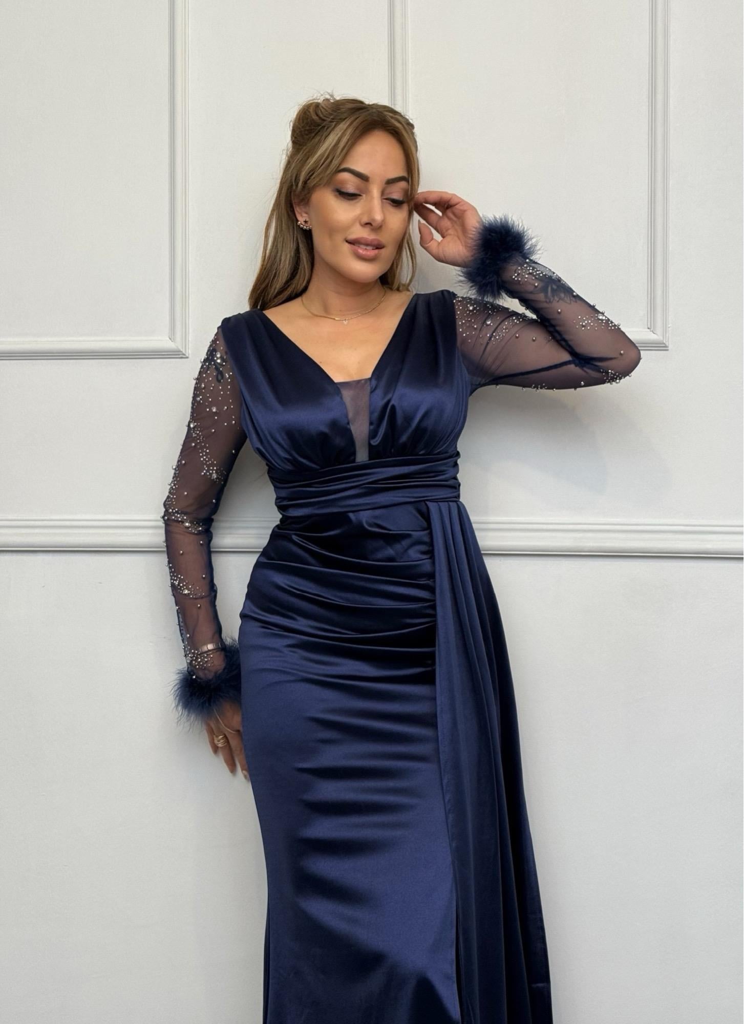 MODAYBUTİKMidnight Pearl Laci Boncuk İşlemeli Abiye 