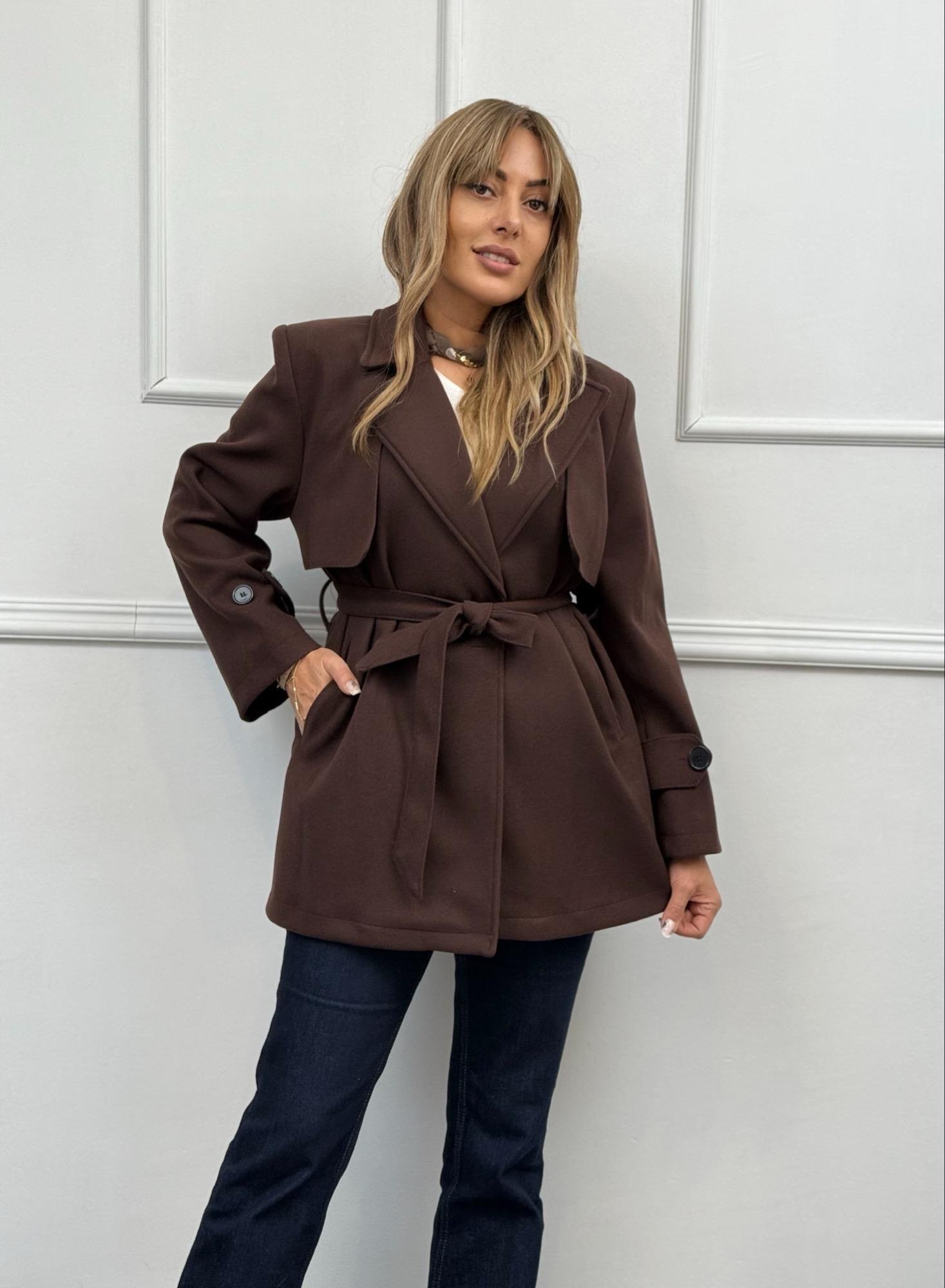 MODAYBUTİKMinimal Acı Kahve Kaşe Kaban