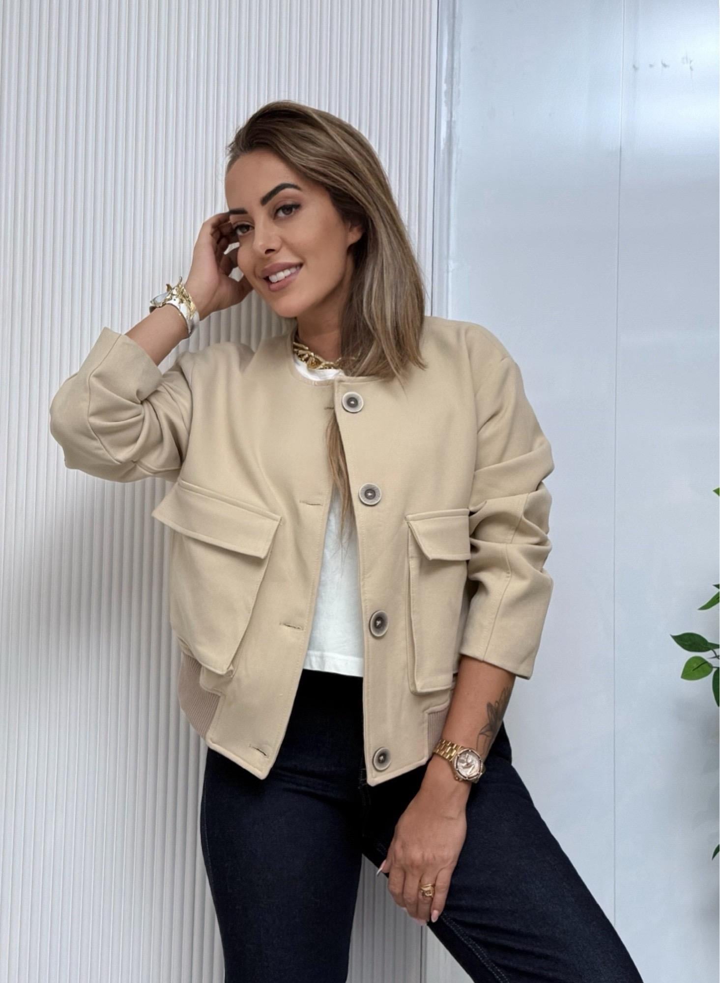MODAYBUTİKMinimal Bej Bomber Ceket 