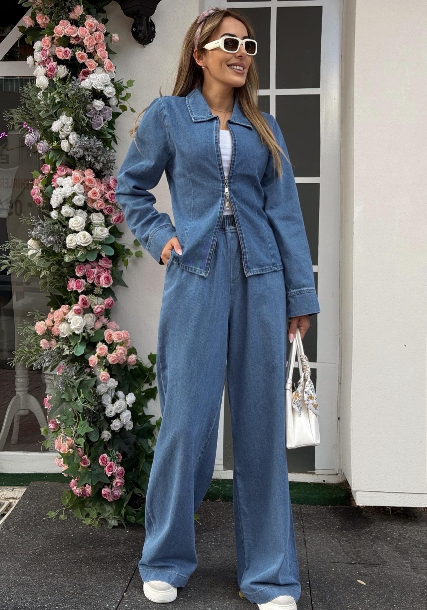 MODAYBUTİKModern Jean Ceket Pantolon Takım