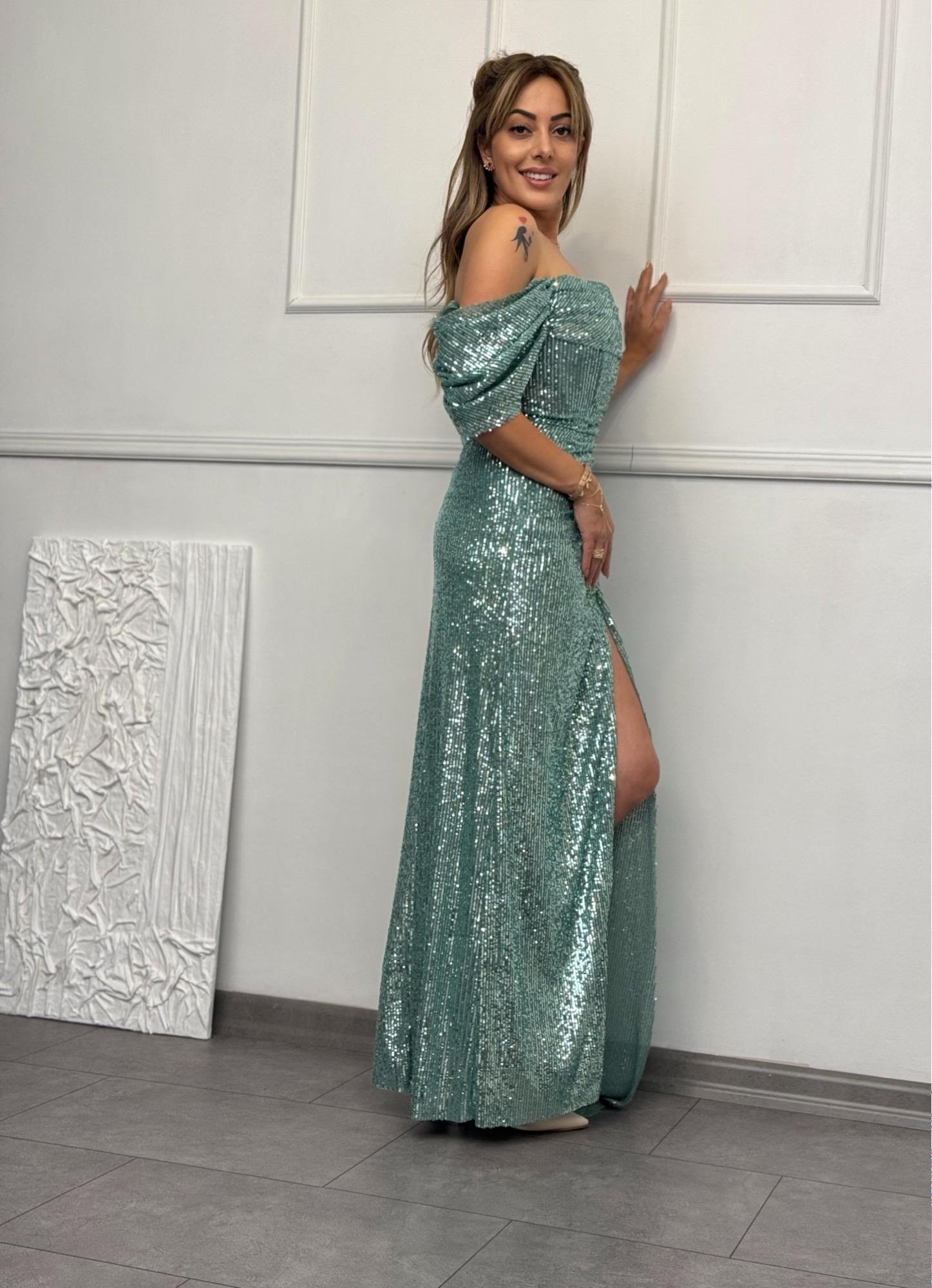 MODAYBUTİKMystic Velvet Shine Mint Abiye