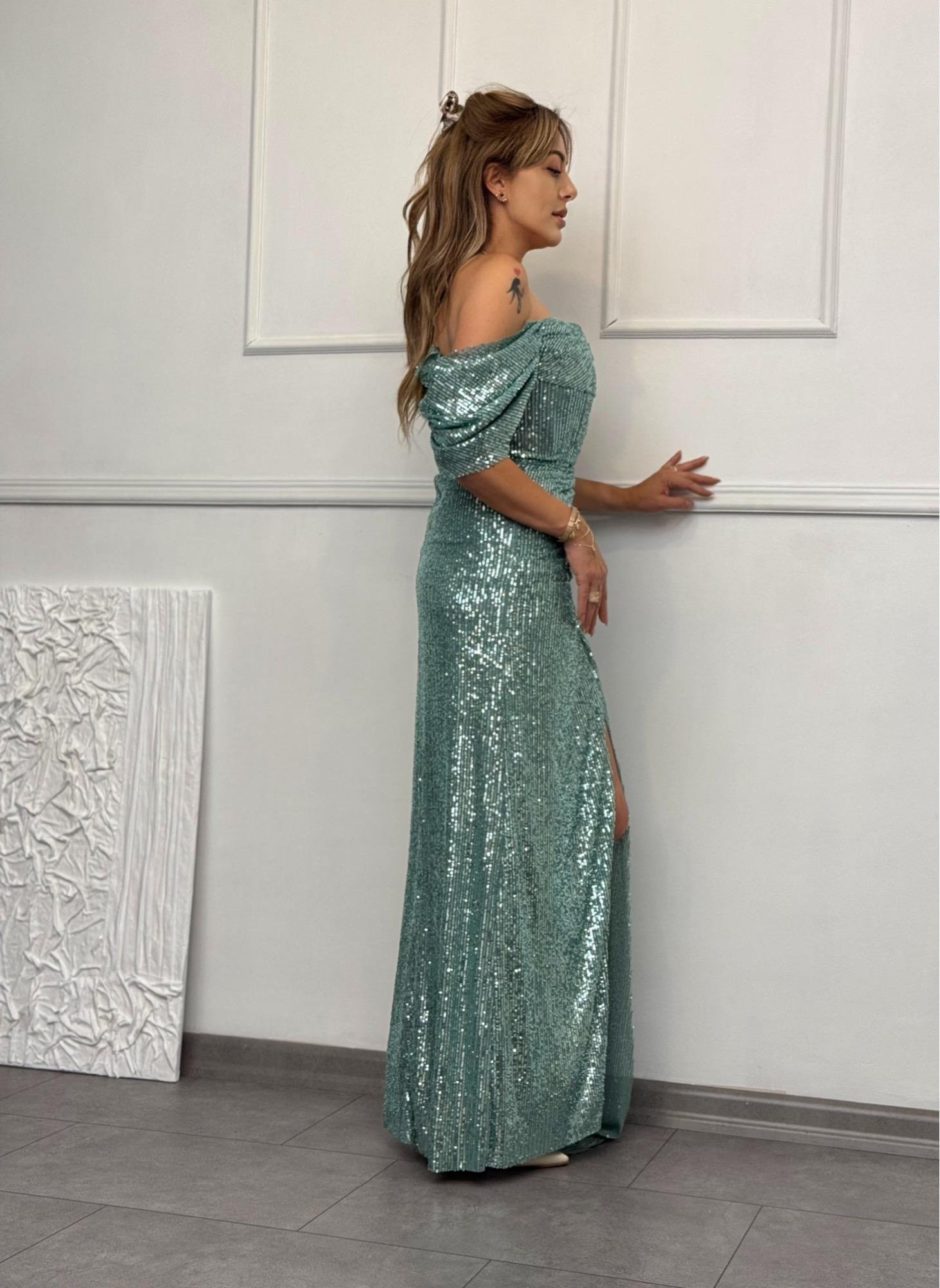 MODAYBUTİKMystic Velvet Shine Mint Abiye