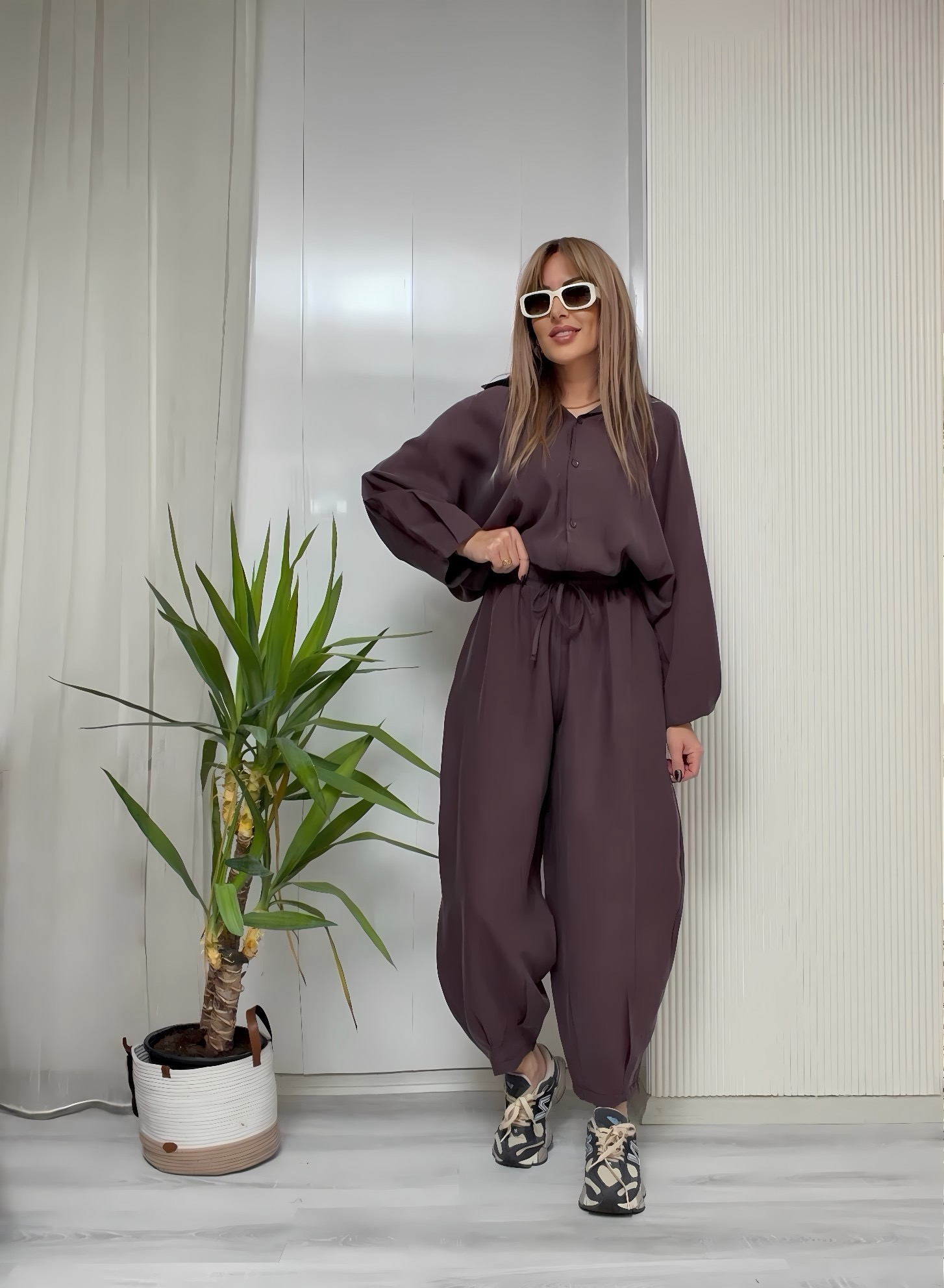 MODAYBUTİKNatural Flow Mürdüm Tencel İkili Takım
