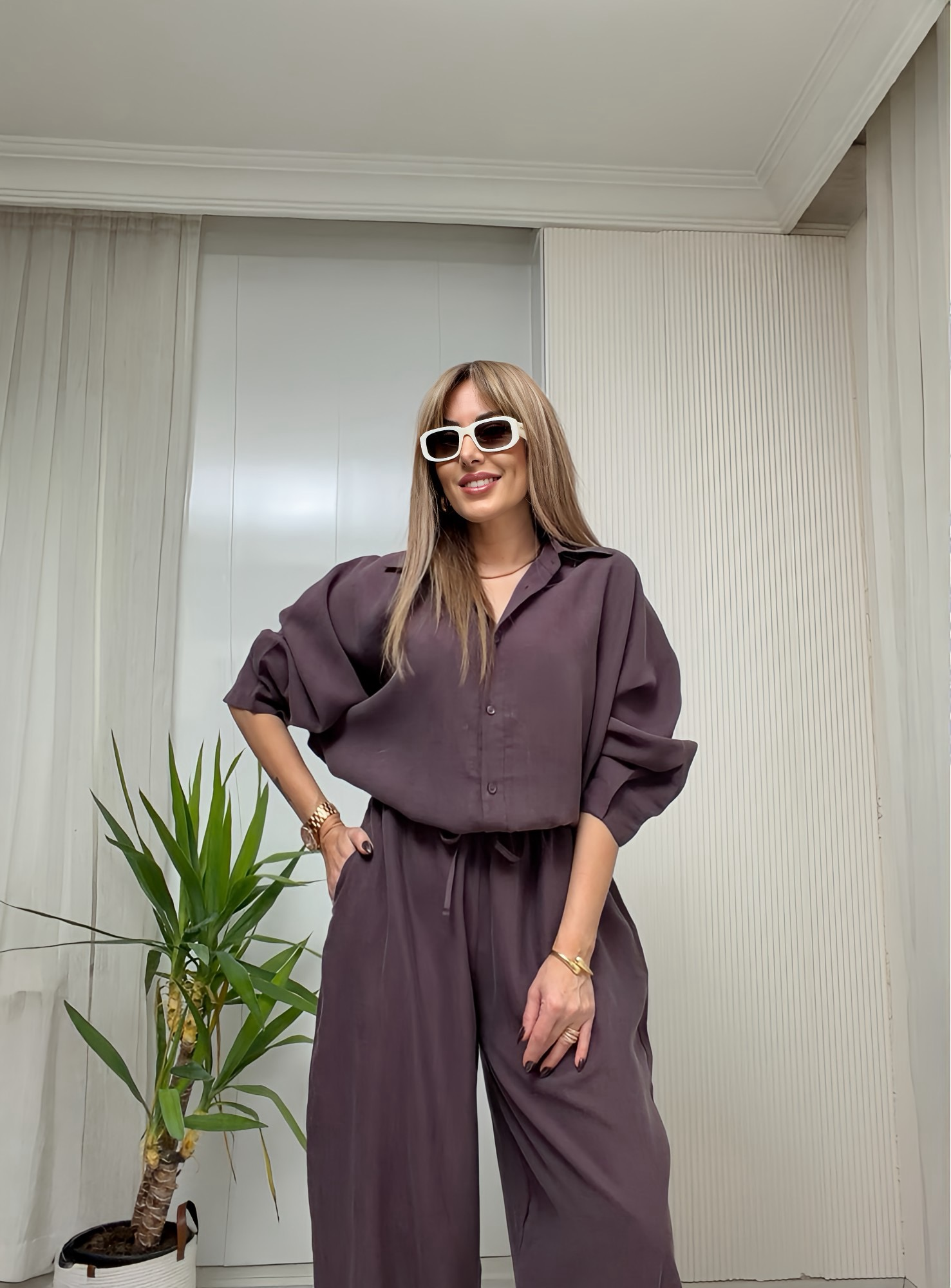 MODAYBUTİKNatural Flow Mürdüm Tencel İkili Takım
