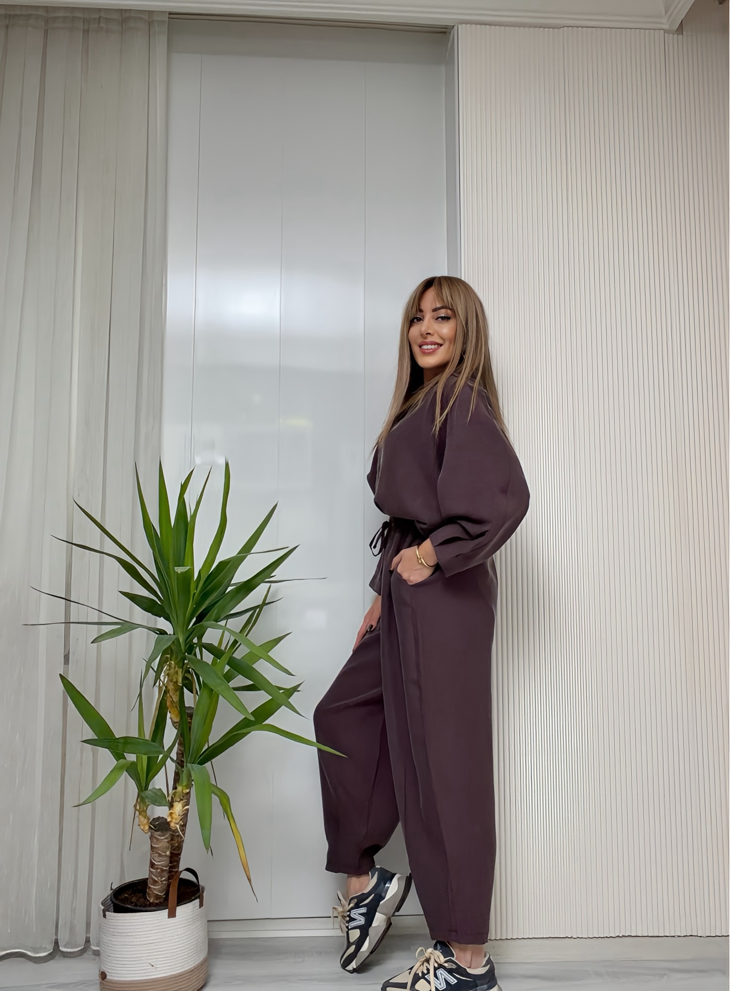 MODAYBUTİKNatural Flow Mürdüm Tencel İkili Takım