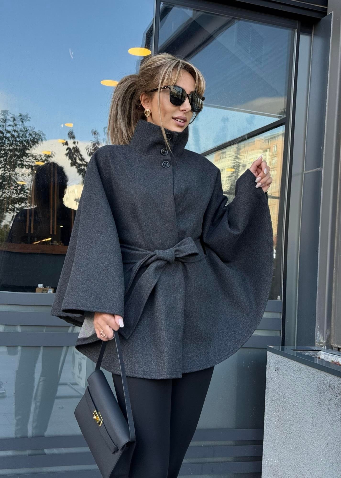 MODAYBUTİKNoble Style Antrasit Kuşaklı Panço