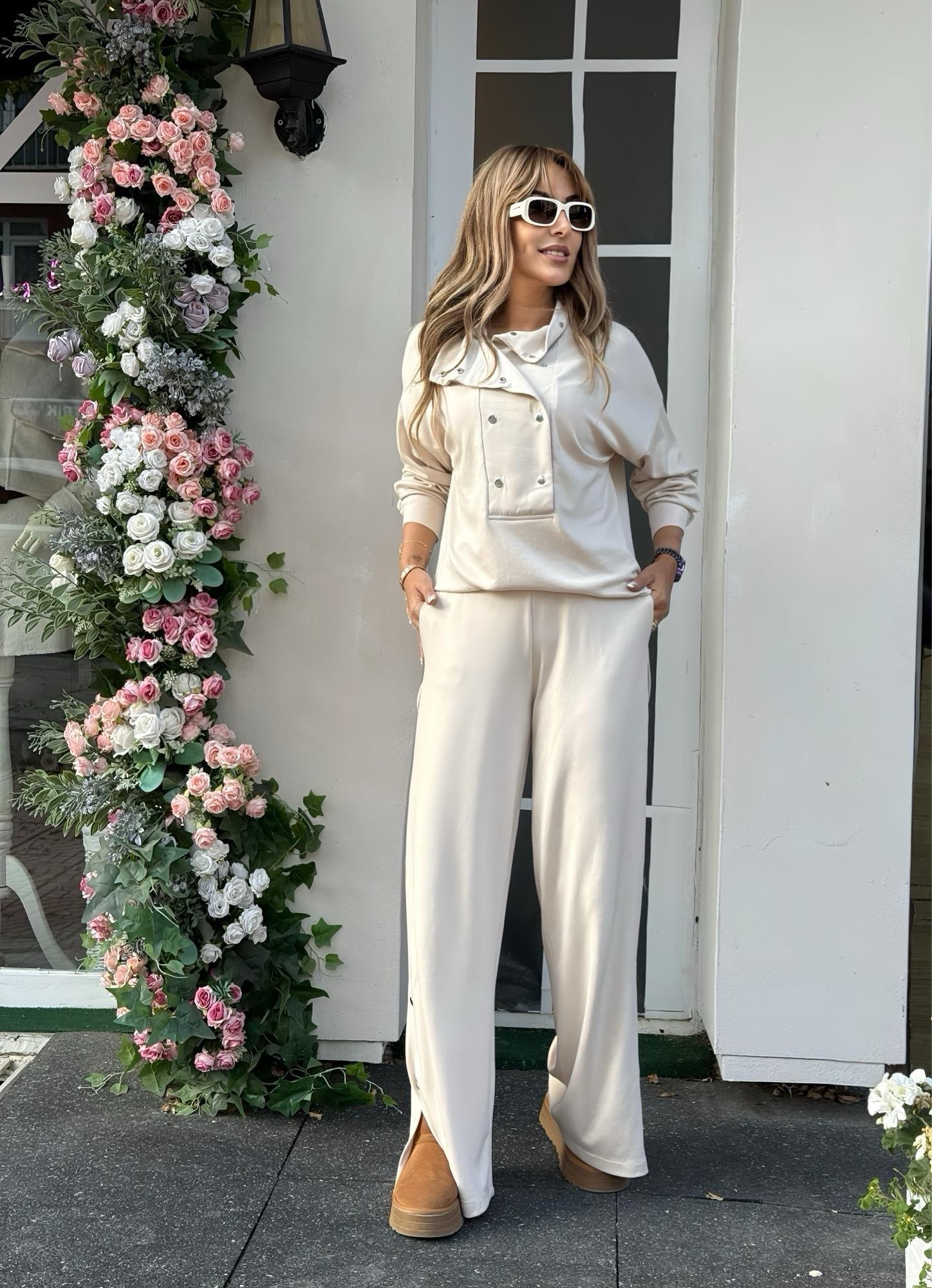 MODAYBUTİKPearly Touch Bej Dik Yaka Eşofman Takım