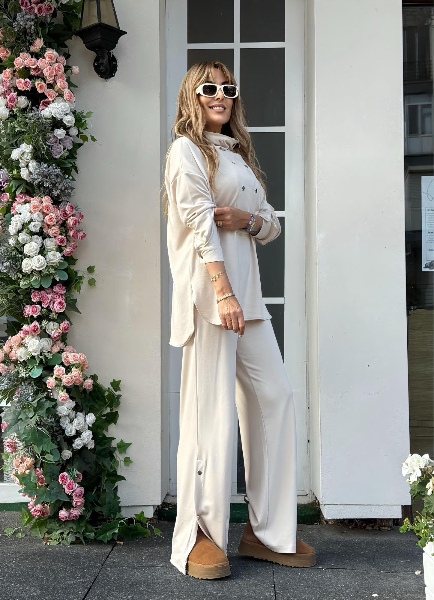 MODAYBUTİKPearly Touch Bej Dik Yaka Eşofman Takım