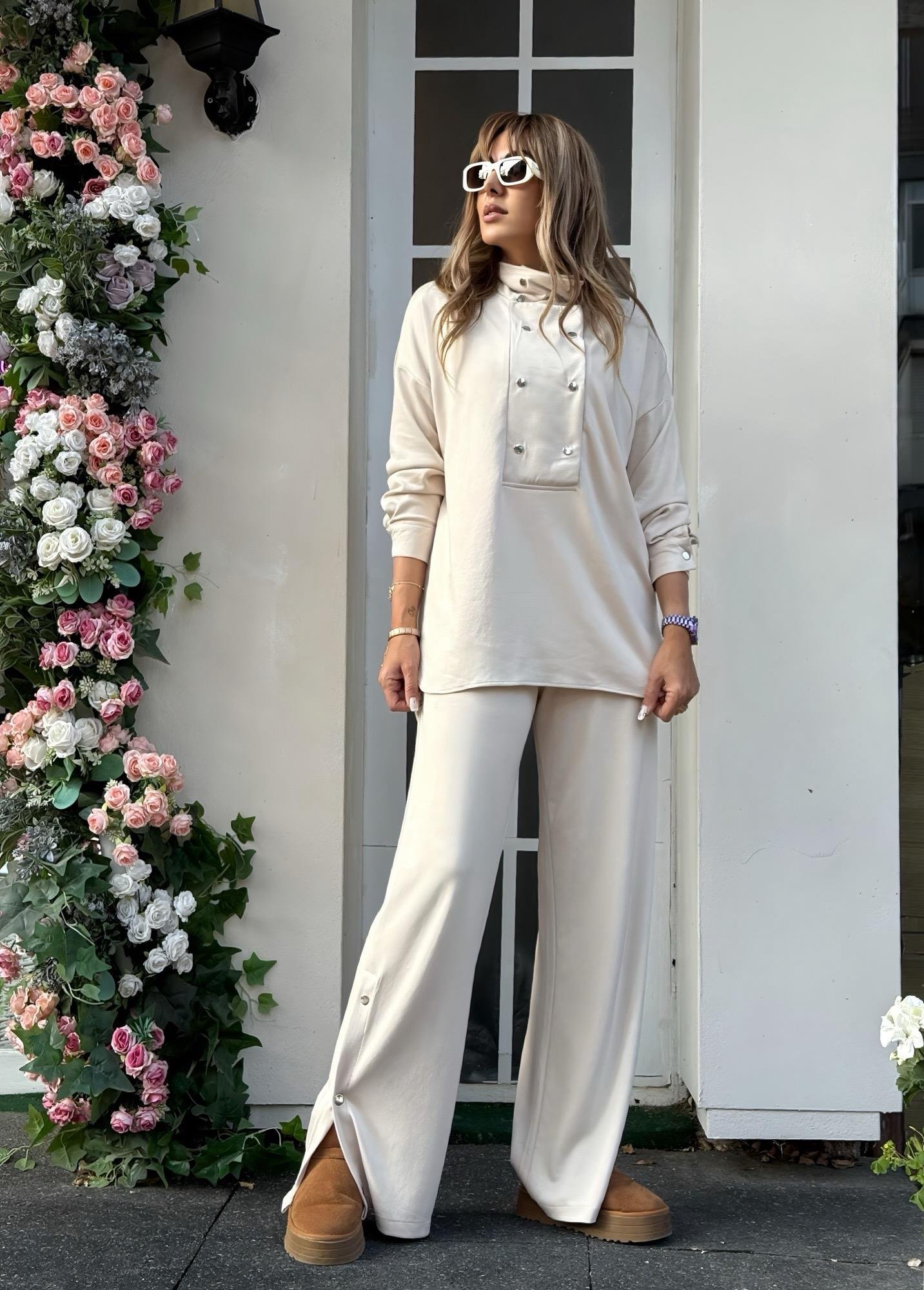 MODAYBUTİKPearly Touch Bej Dik Yaka Eşofman Takım