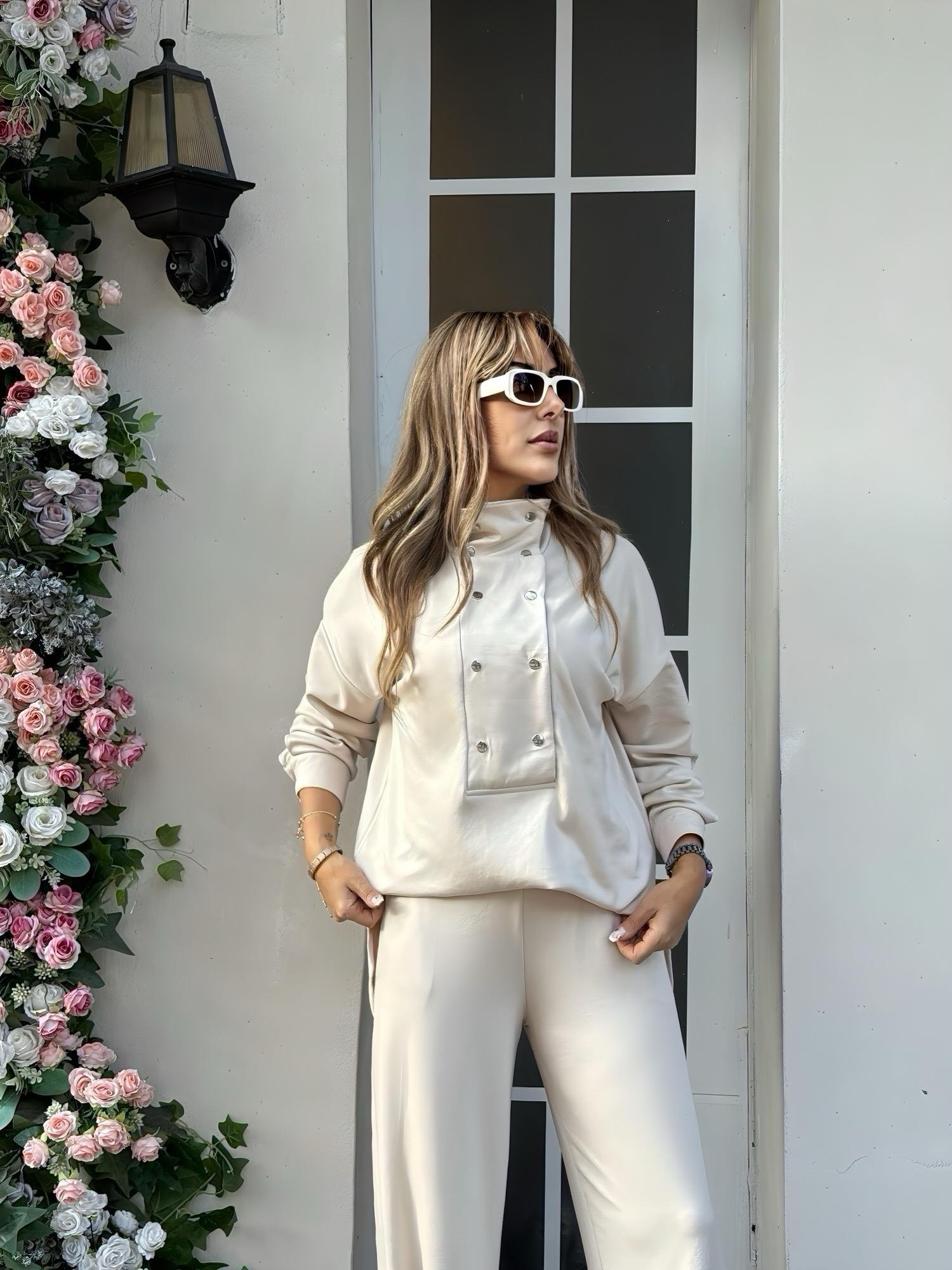 MODAYBUTİKPearly Touch Bej Dik Yaka Eşofman Takım