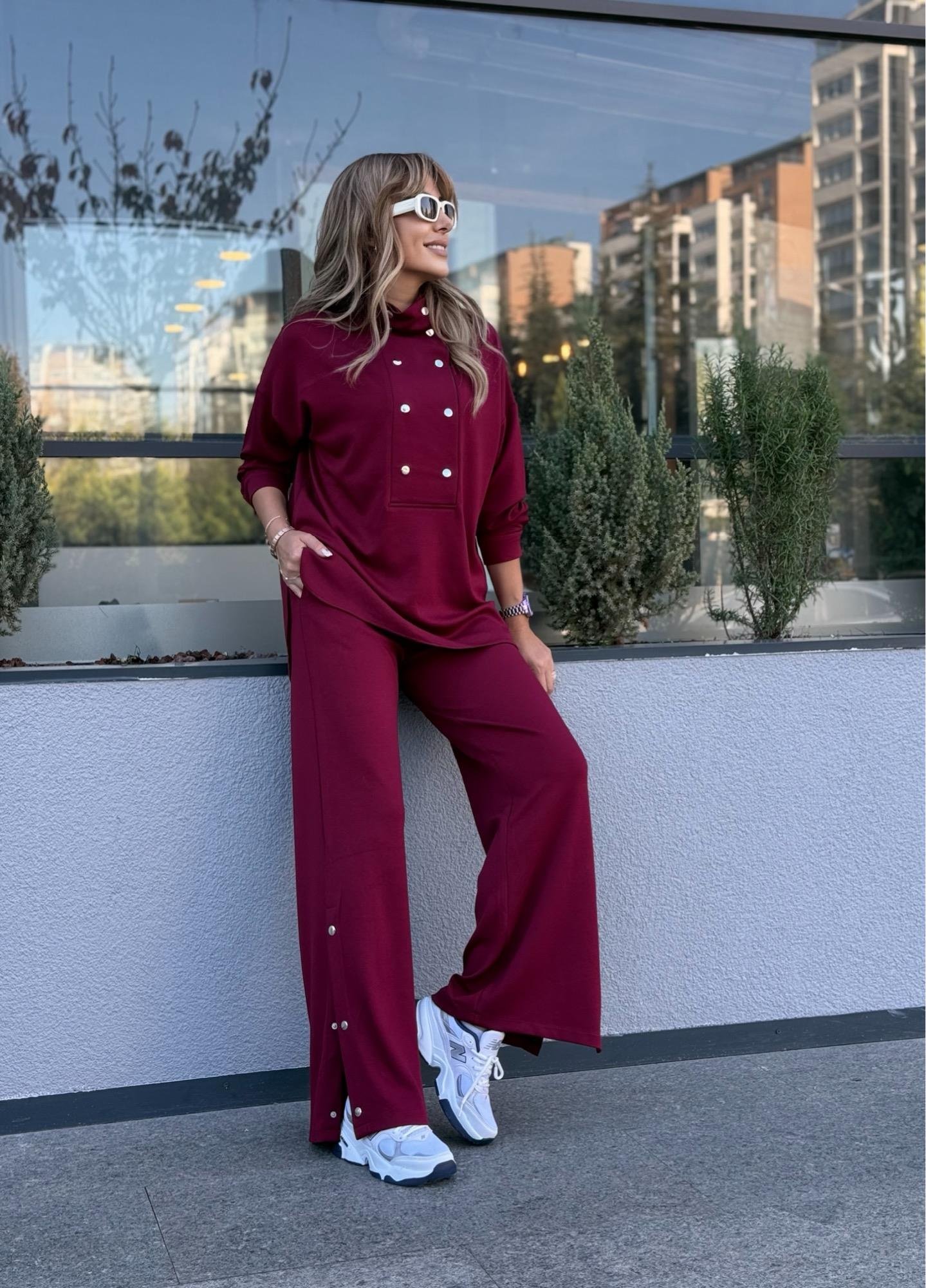MODAYBUTİKPearly Touch Bordo Dik Yaka Eşofman Takım