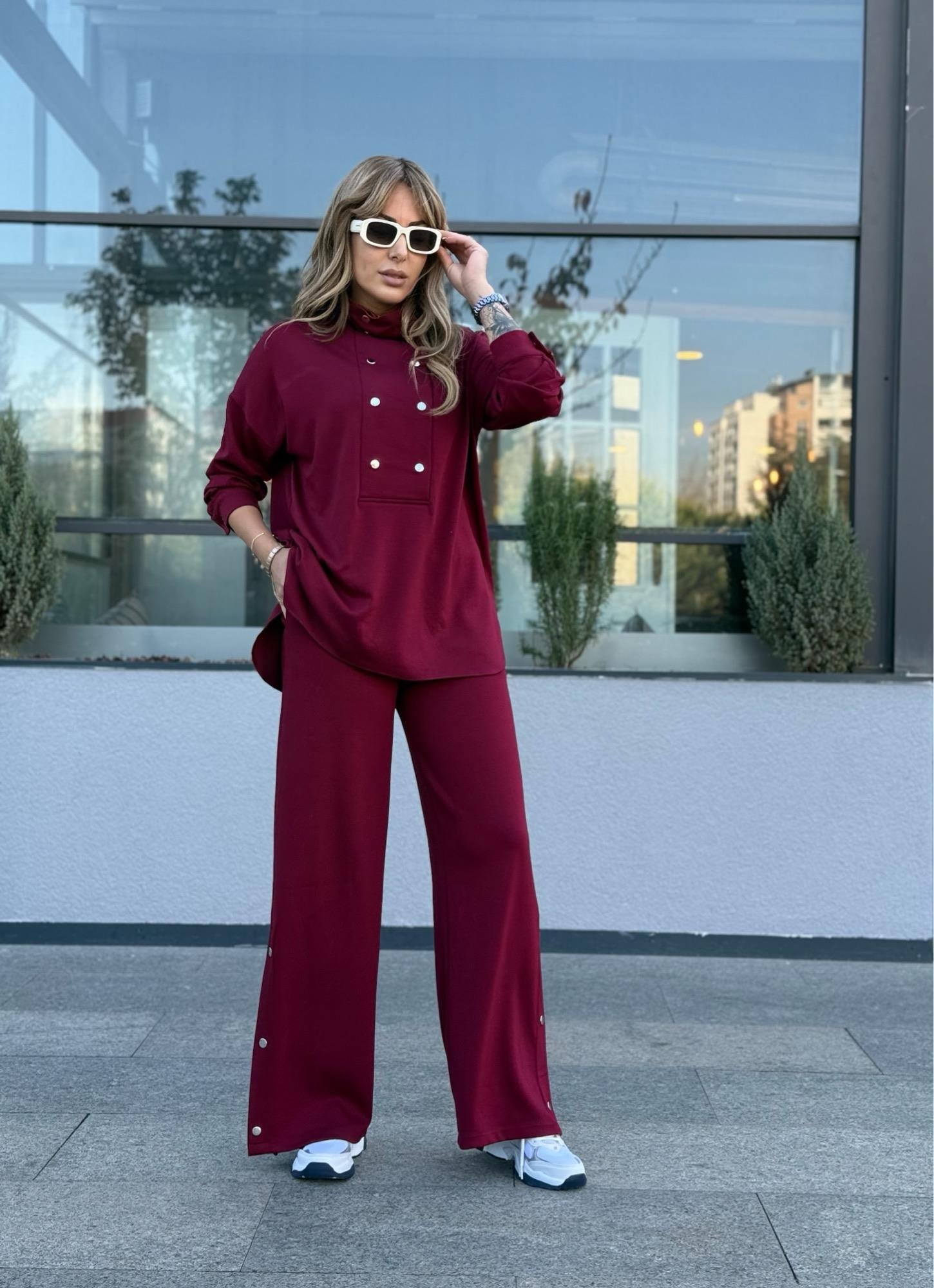 MODAYBUTİKPearly Touch Bordo Dik Yaka Eşofman Takım