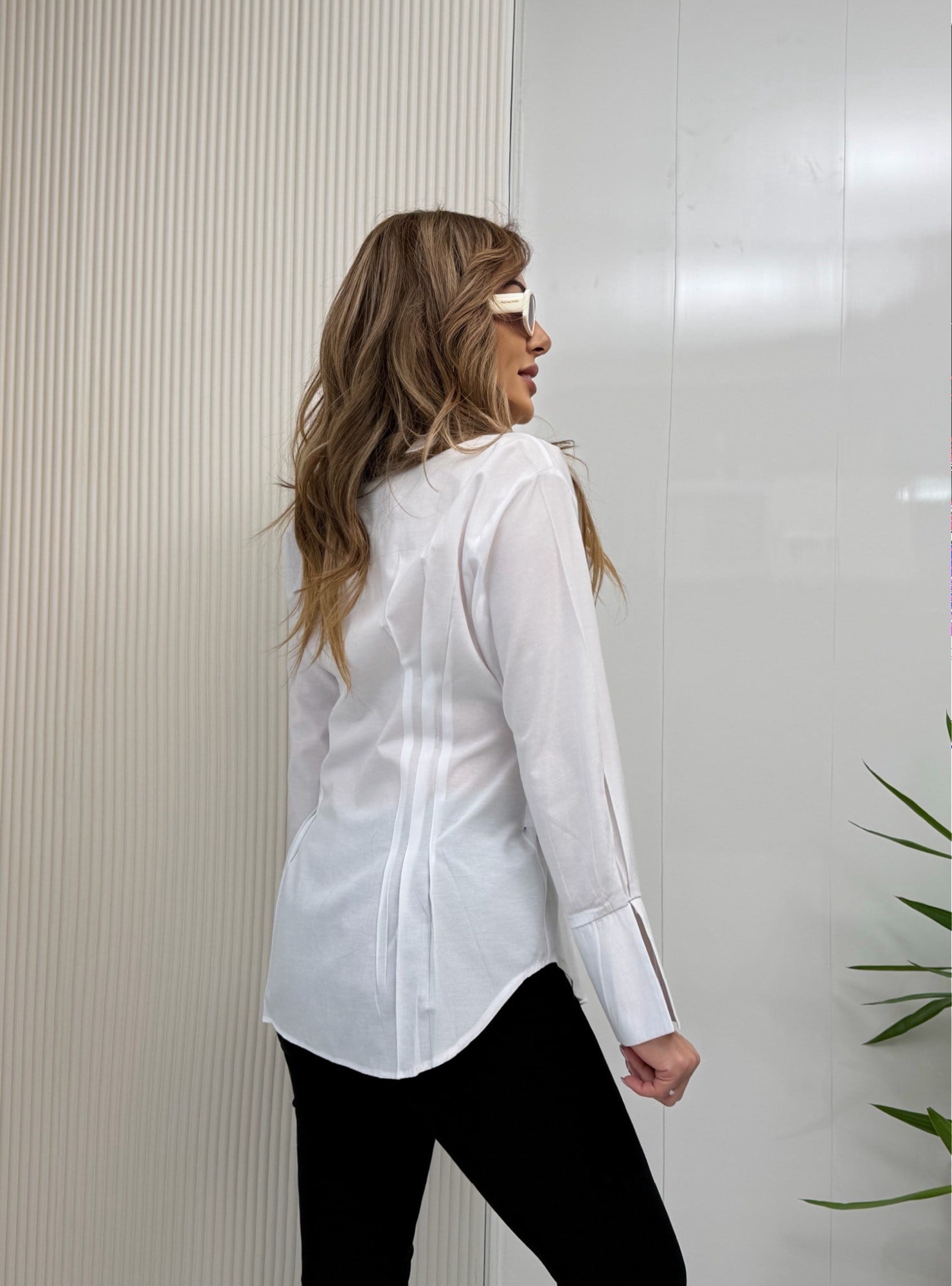 MODAYBUTİKPremium Beyaz Kemer Detaylı Poplin Gömlek