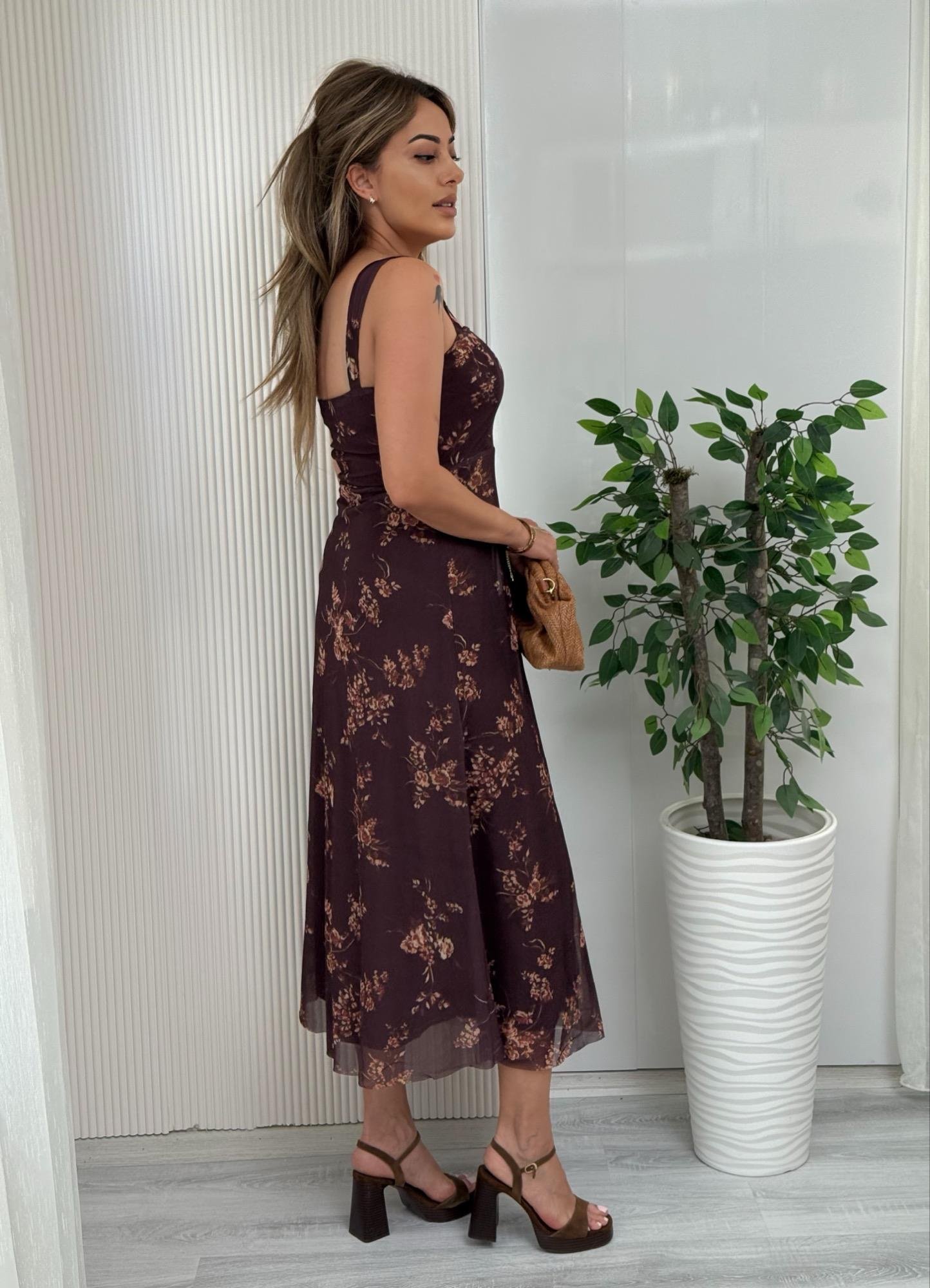 MODAYBUTİKPremium Çiçekli Kare Yaka Tül Elbise