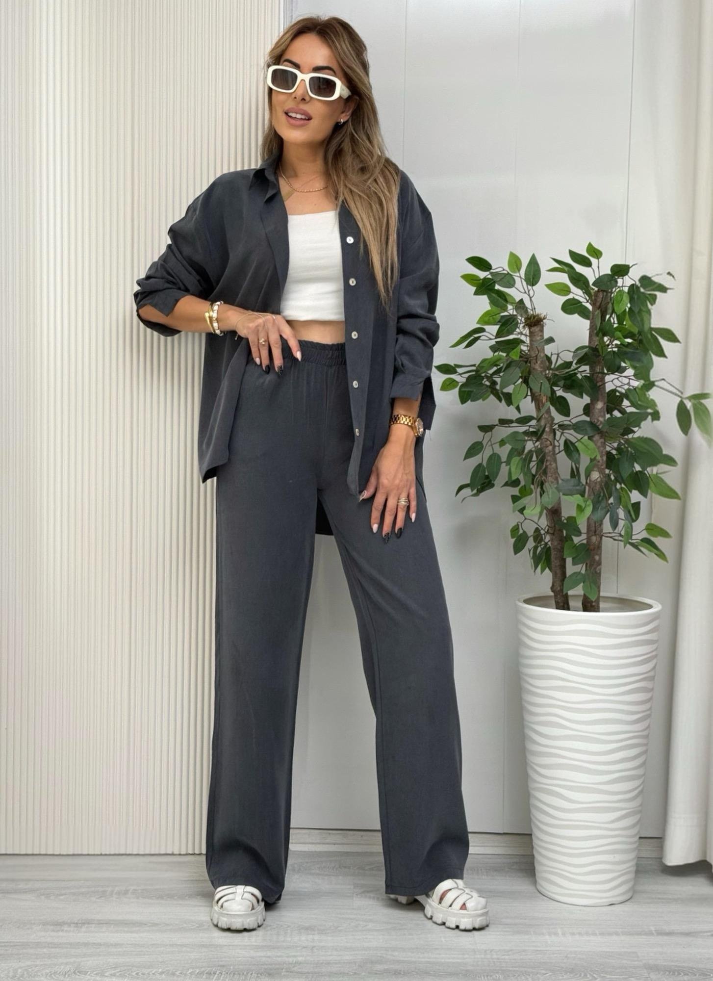 MODAYBUTİKPremium Pamuklu Füme Gömlek Pantolon Takım