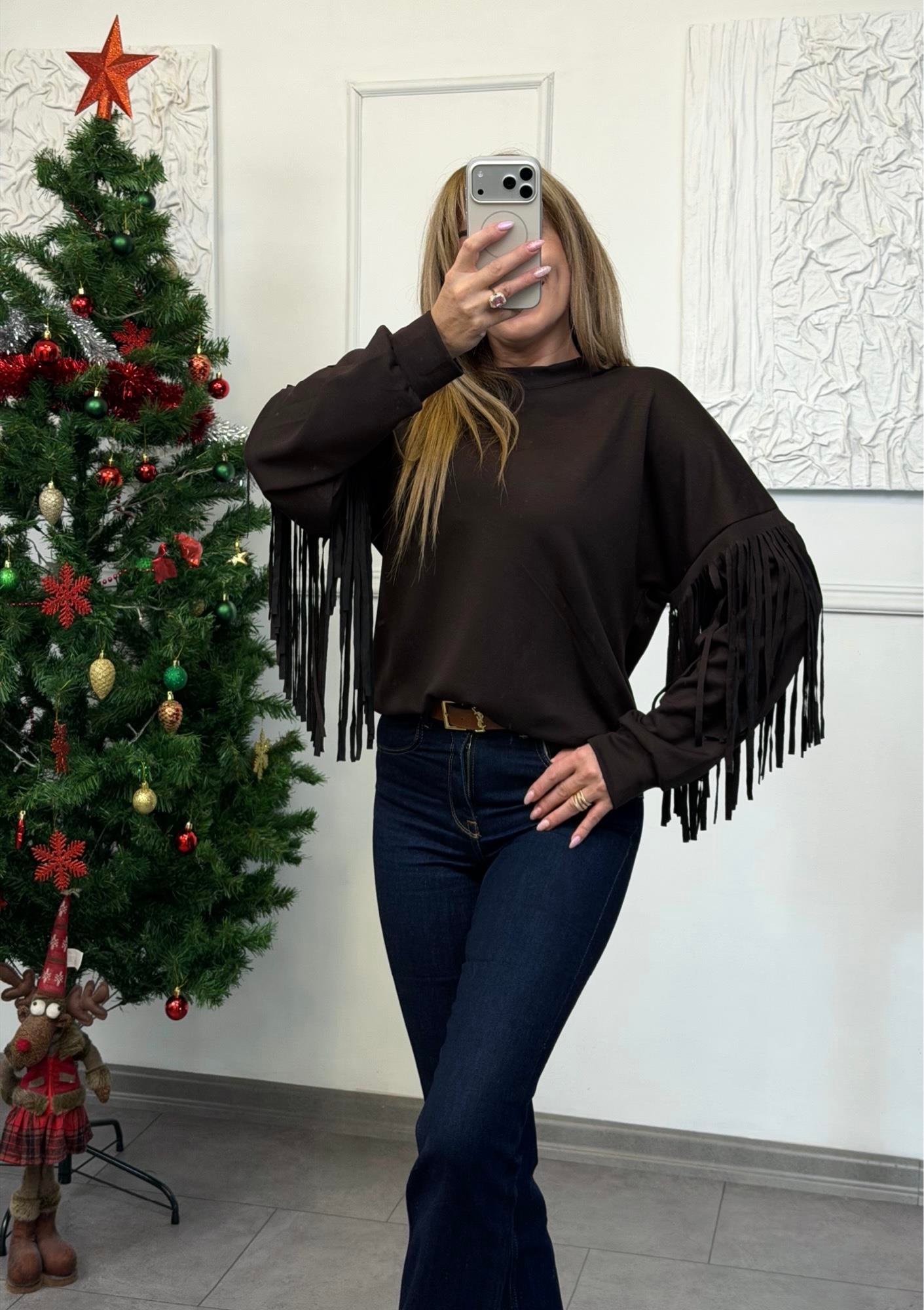 MODAYBUTİKPüskül Kol Detaylı Acı Kahve Sweat