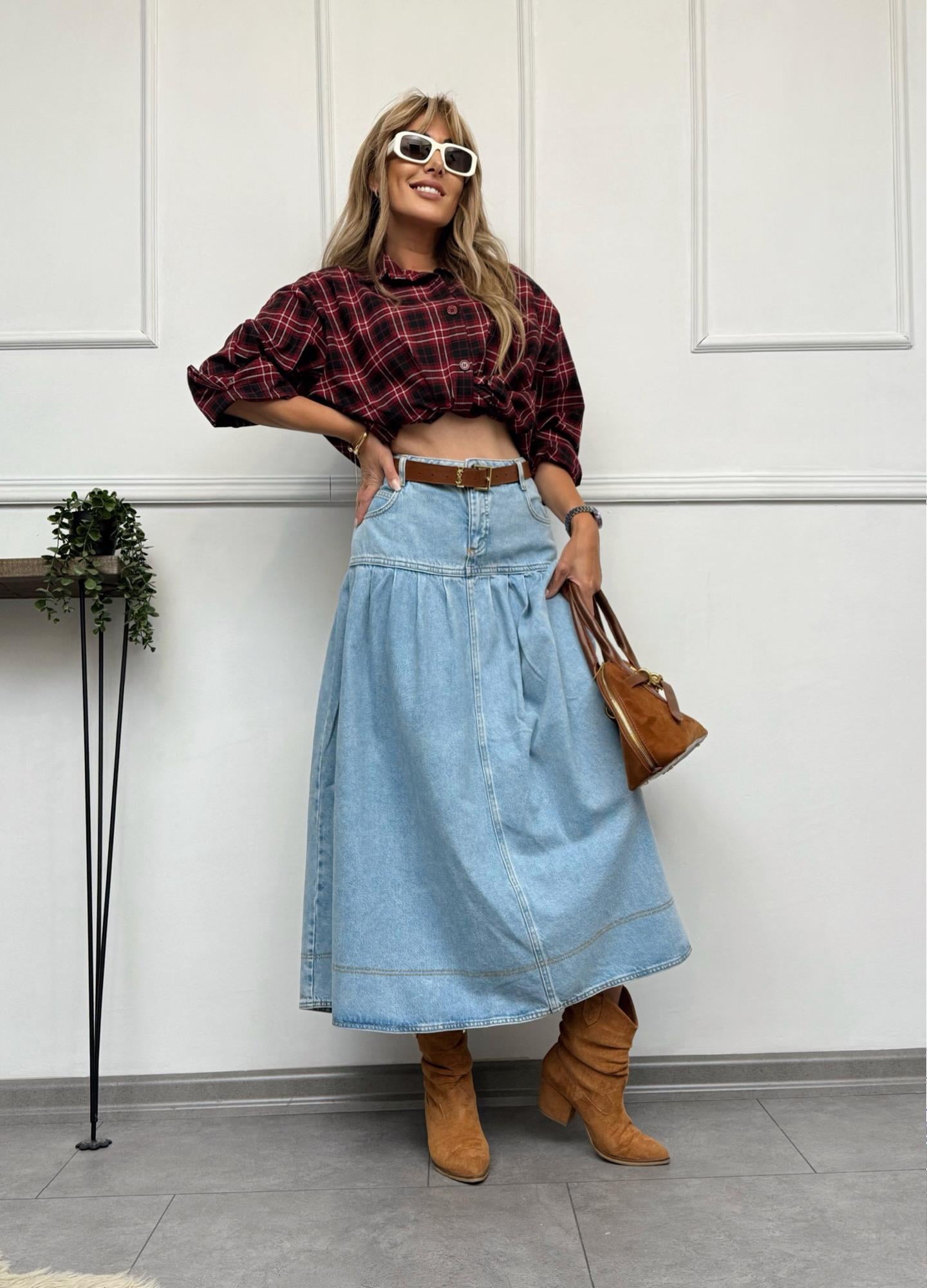 MODAYBUTİKRetro Denim A Form Buz Mavisi Uzun Etek