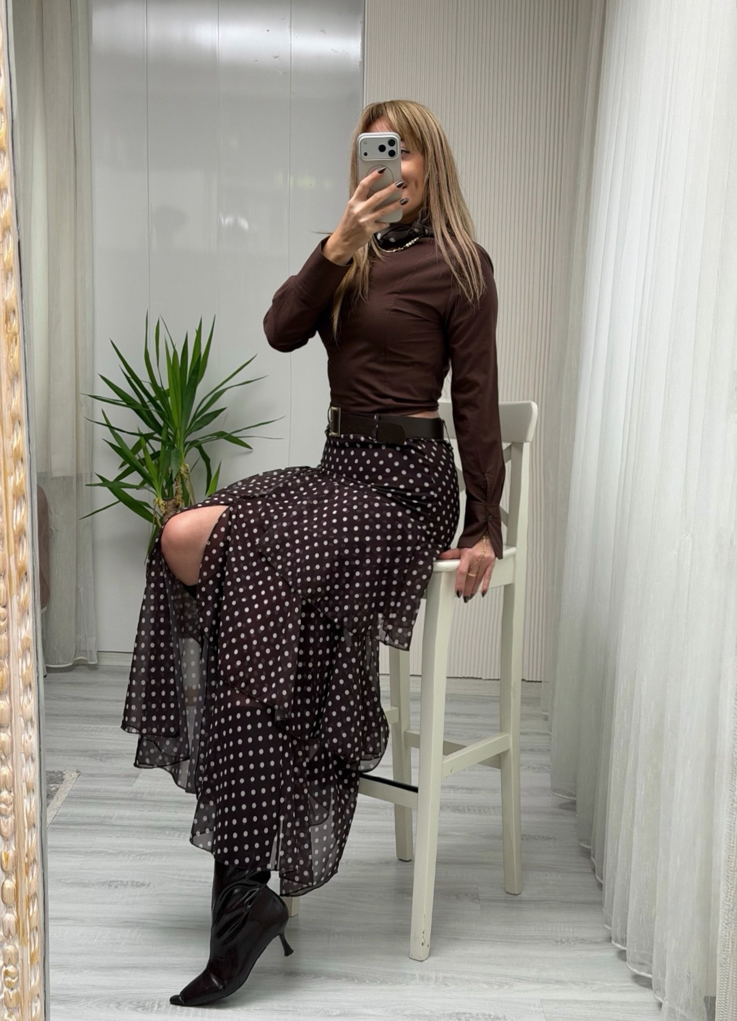 MODAYBUTİKRomance Flow Katlı Kemer Detaylı Puantiye Etek