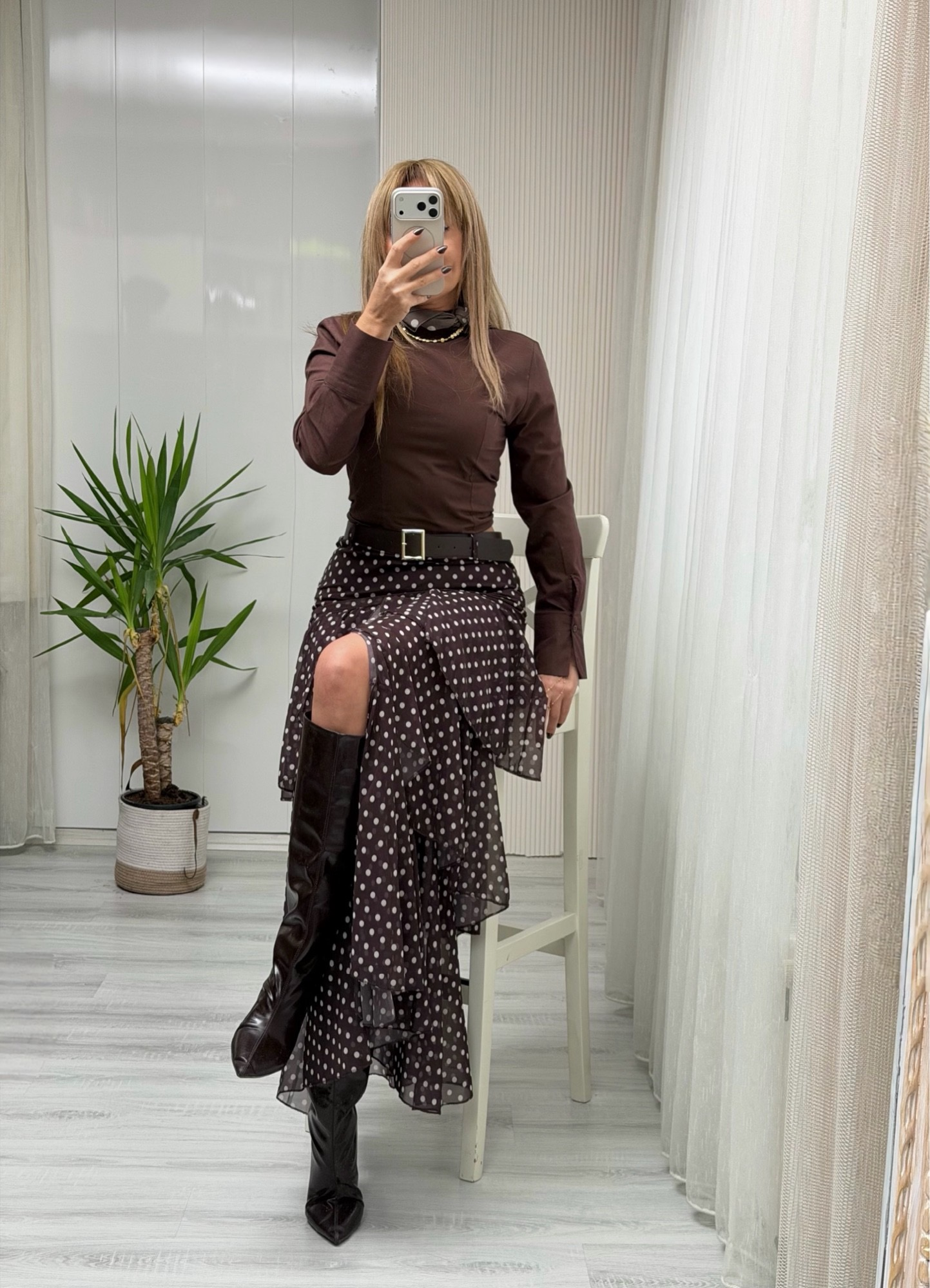 MODAYBUTİKRomance Flow Katlı Kemer Detaylı Puantiye Etek