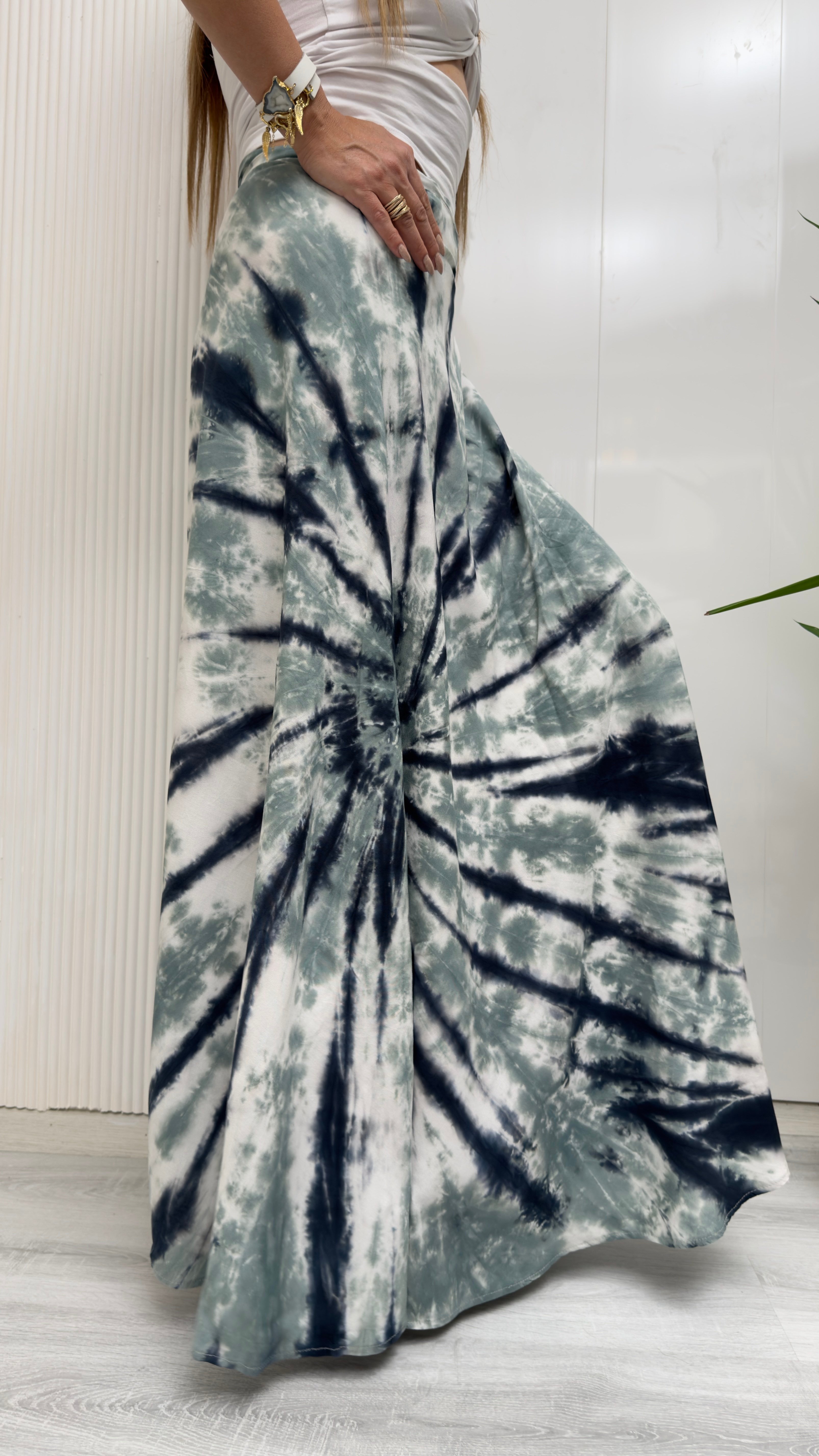 MODAYBUTİKSahara Batik Desenli Bağlama Detaylı Mint Maxi Etek