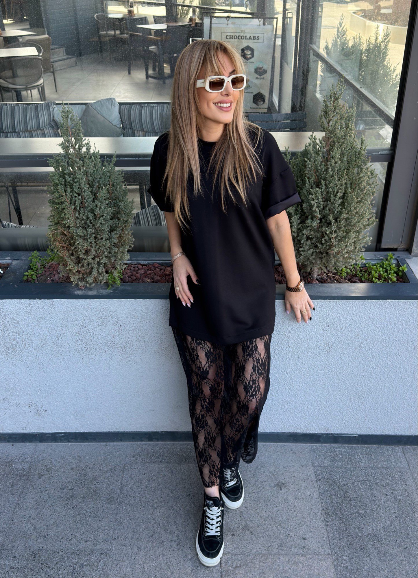 MODAYBUTİKSiyah Tül Detaylı Oversize Elbise