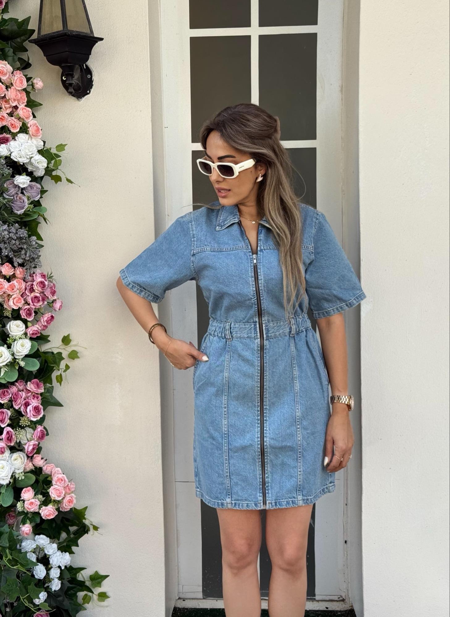 MODAYBUTİKTasarım Polo Yaka Mavi Denim Elbise 