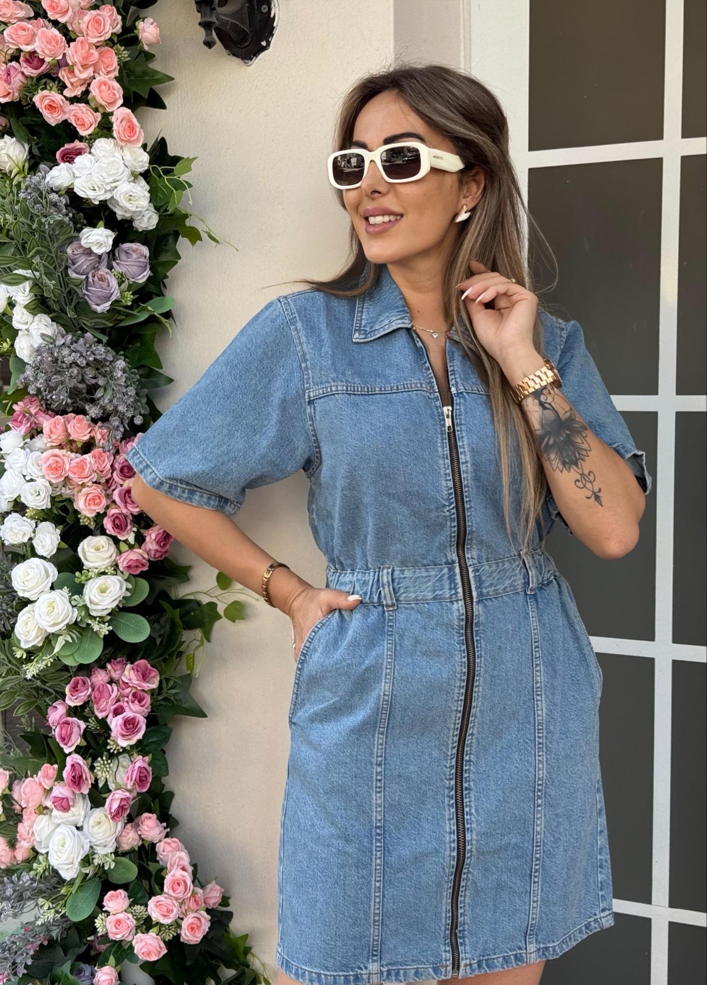 MODAYBUTİKTasarım Polo Yaka Mavi Denim Elbise 