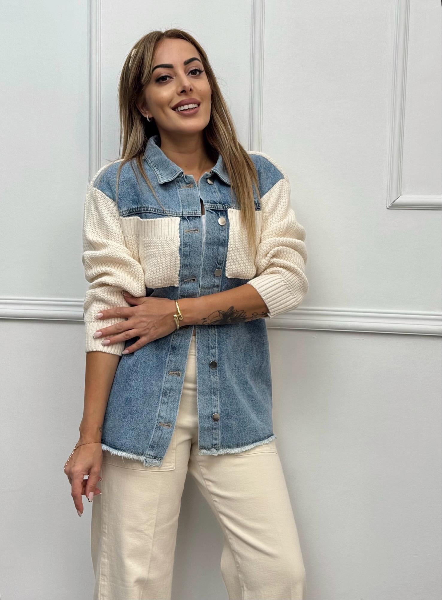 MODAYBUTİKTasarım Triko Detaylı Denim Hırka 