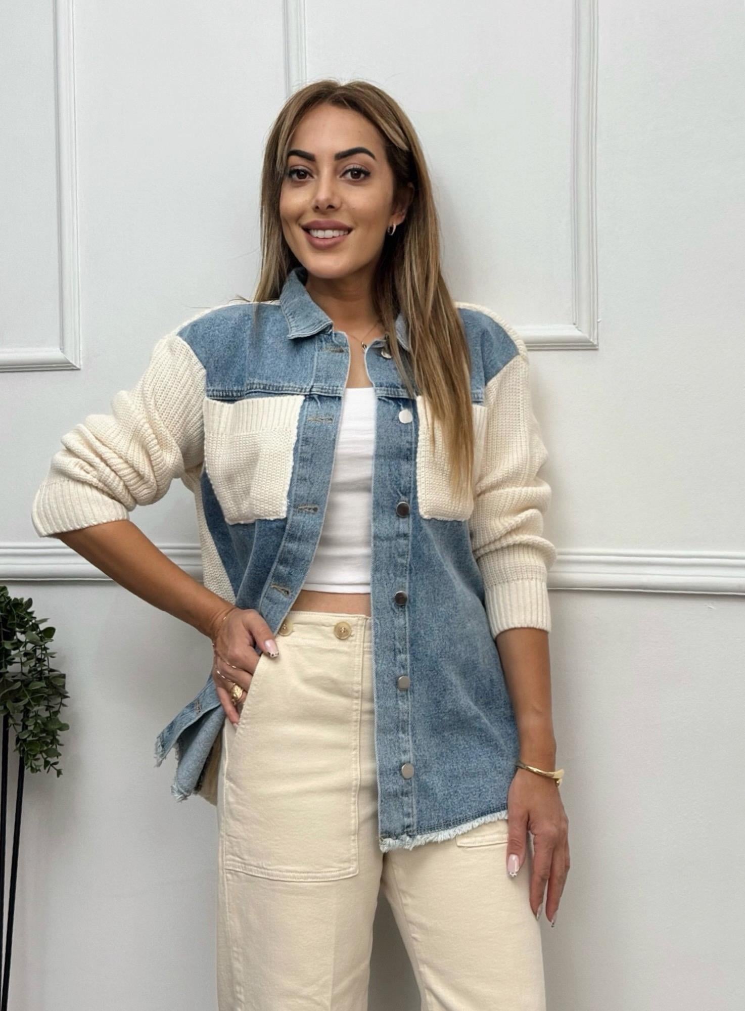 MODAYBUTİKTasarım Triko Detaylı Denim Hırka 