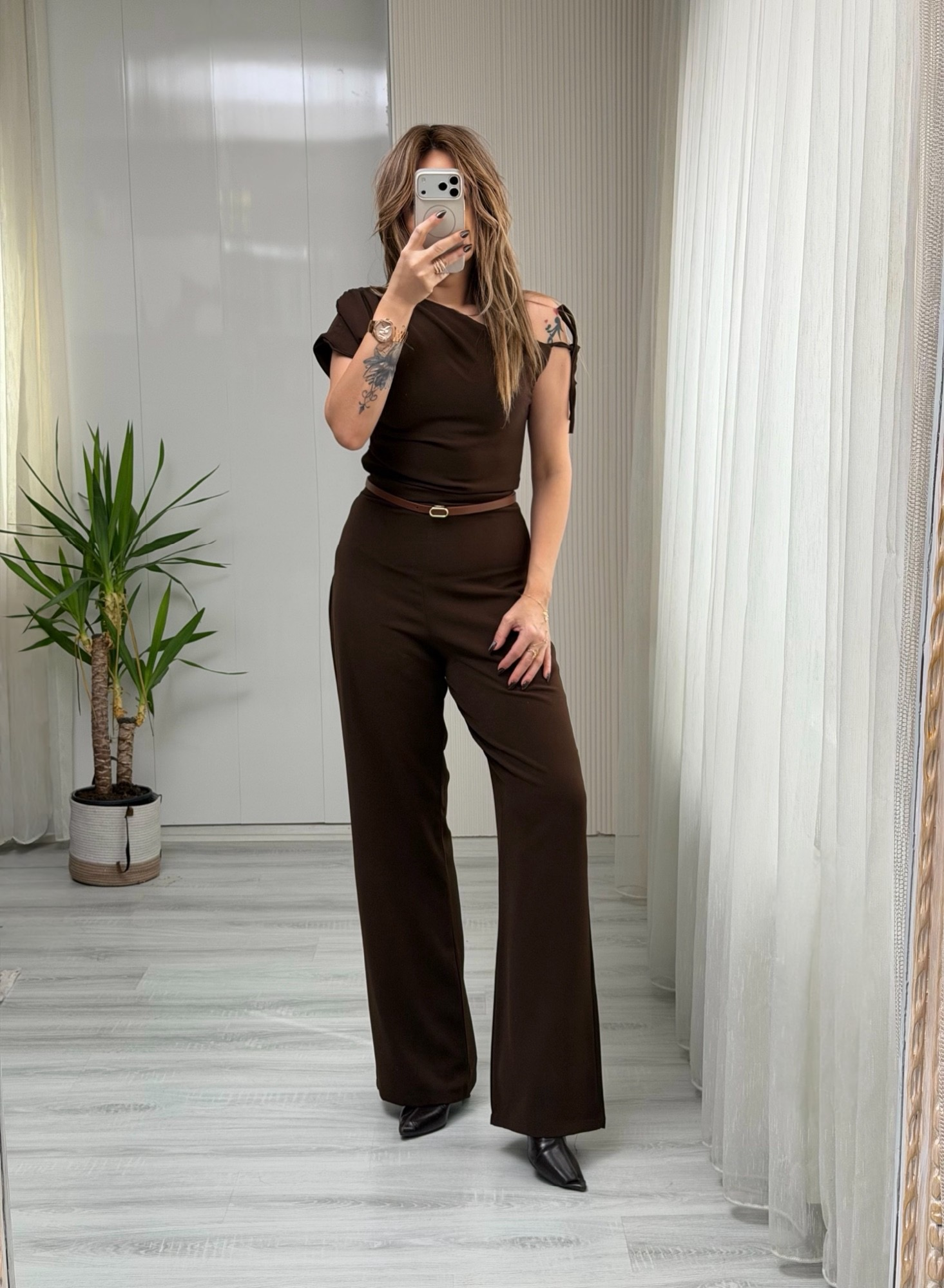 MODAYBUTİKValeria Acı Kahve İp Detaylı Tulum 