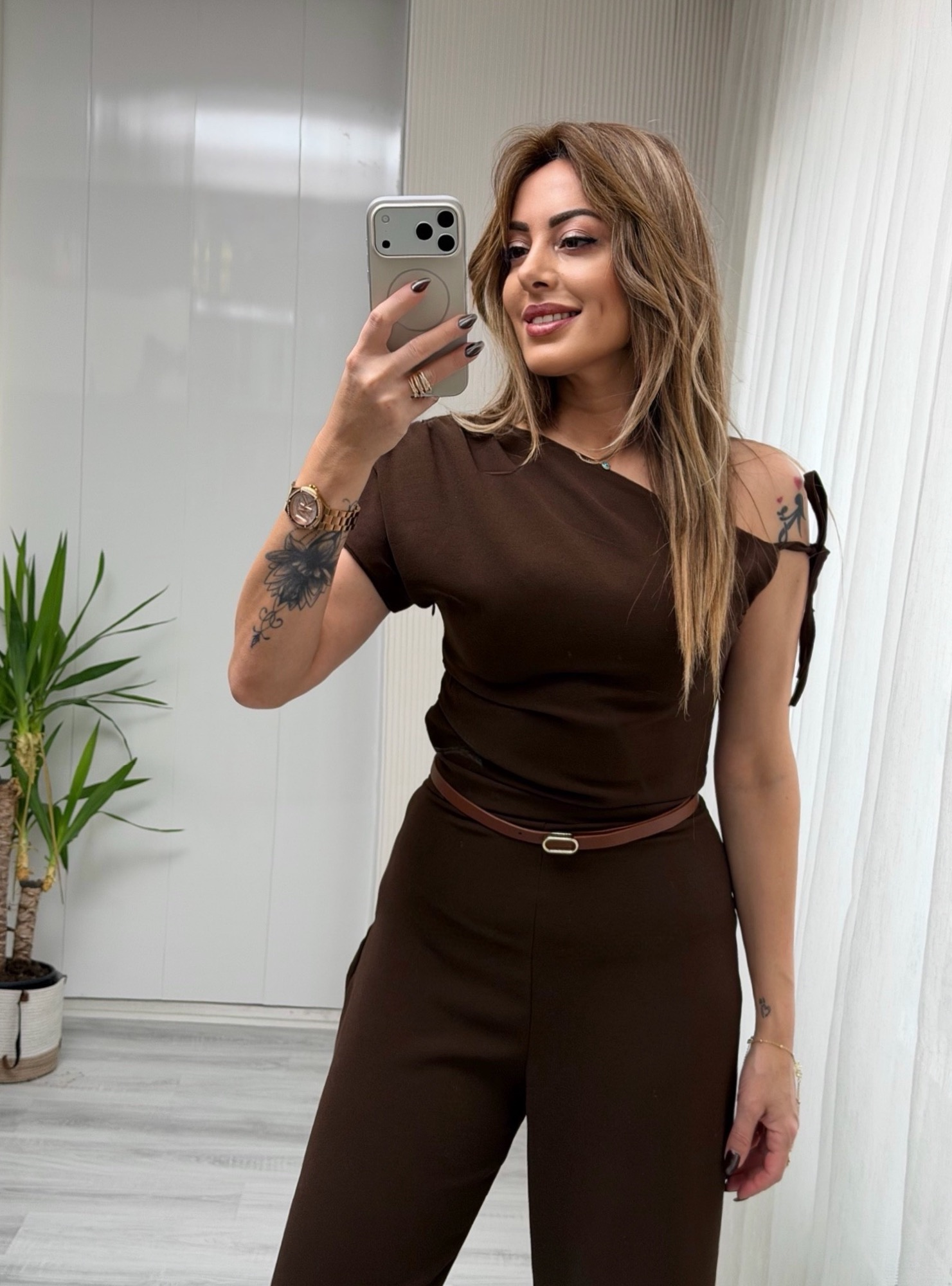 MODAYBUTİKValeria Acı Kahve İp Detaylı Tulum 