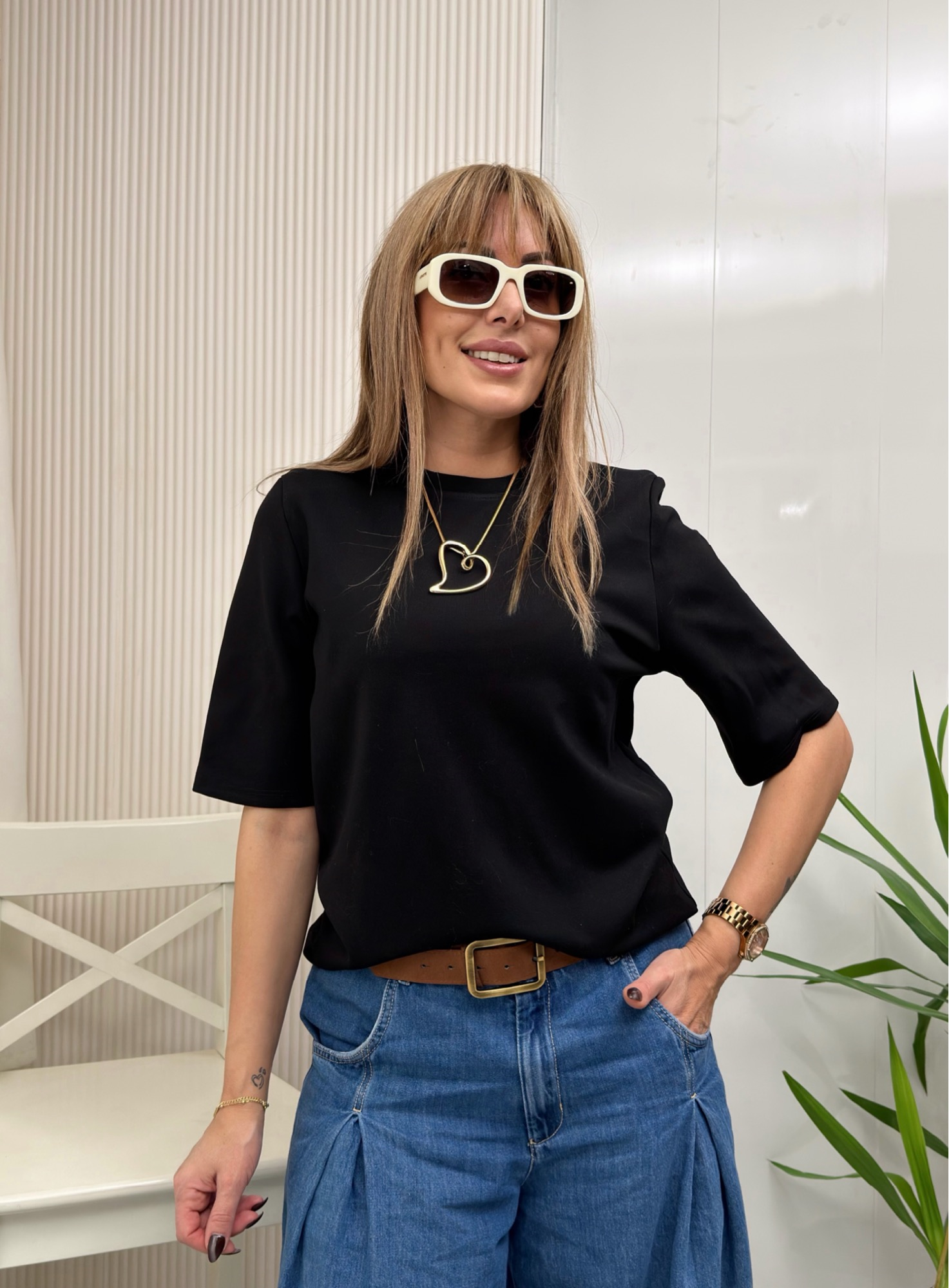 MODAYBUTİKVatkalı Bisiklet Yaka Siyah Basic Tshirt